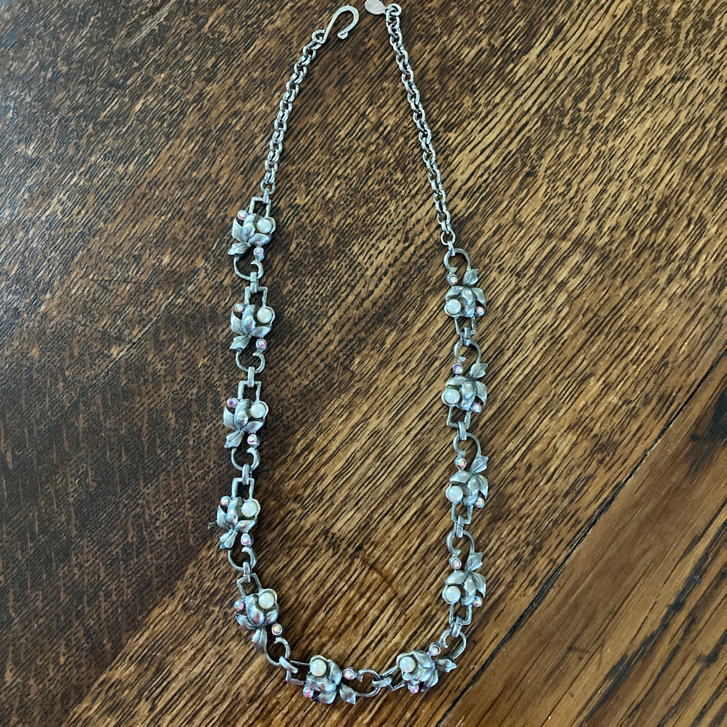 Pewter Pearl and Pink Rhinestone Choker Necklace by Yochi