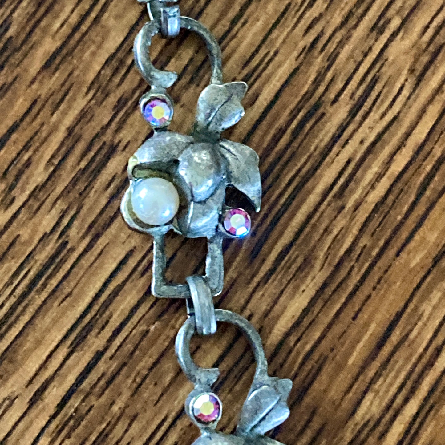 Pewter Pearl and Pink Rhinestone Choker Necklace by Yochi