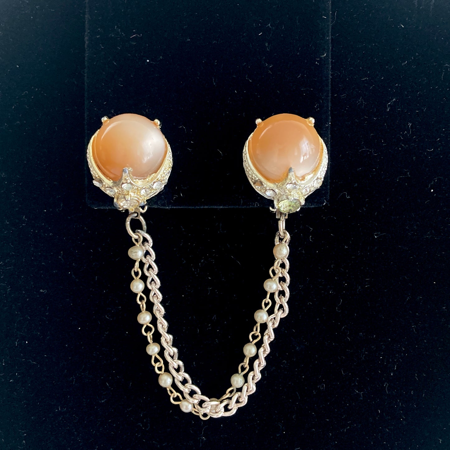 Vintage 1950s Sweater Clip Moonglow Lucite and Rhinestones