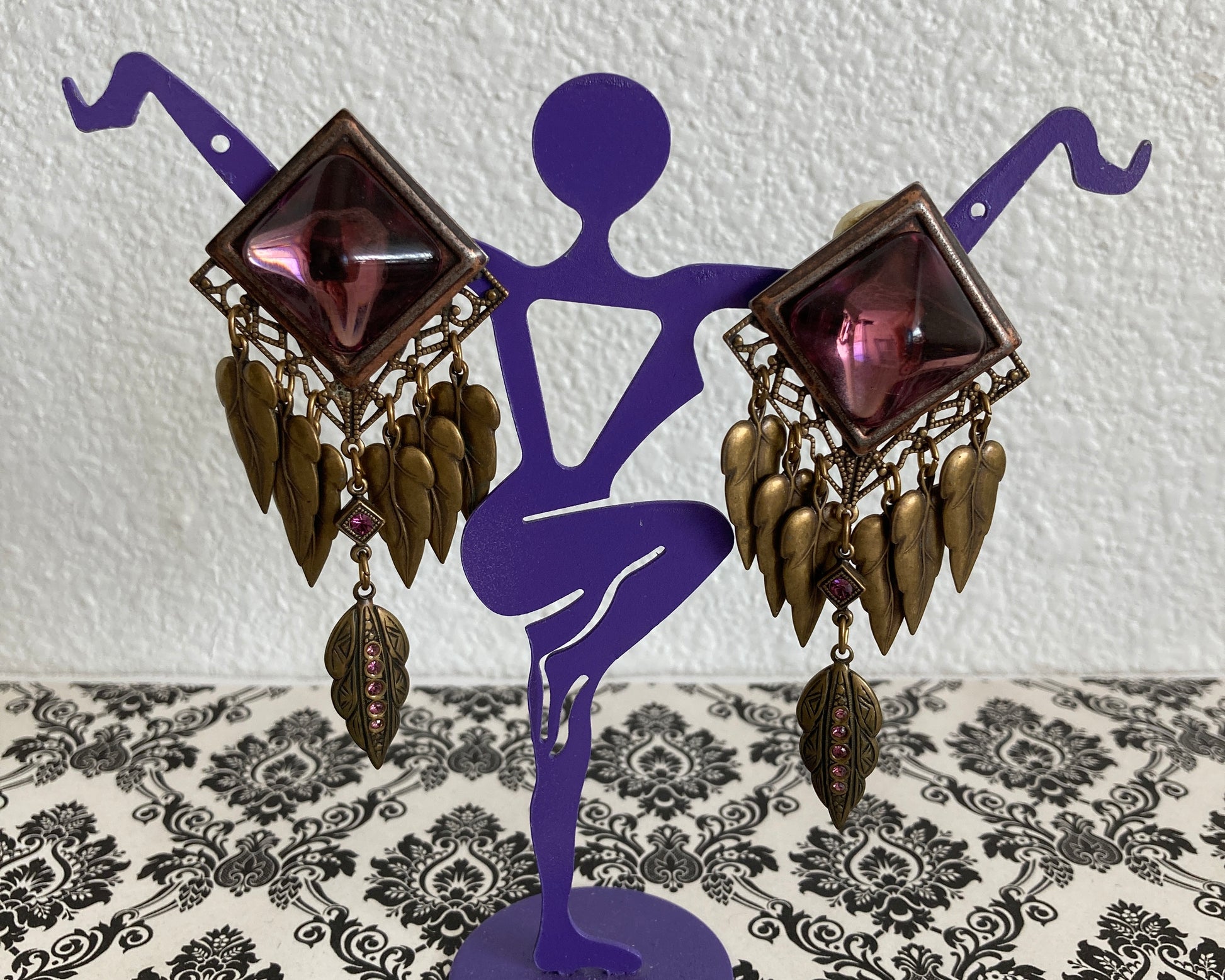 Amethyst Glass Big Dangle Earrings