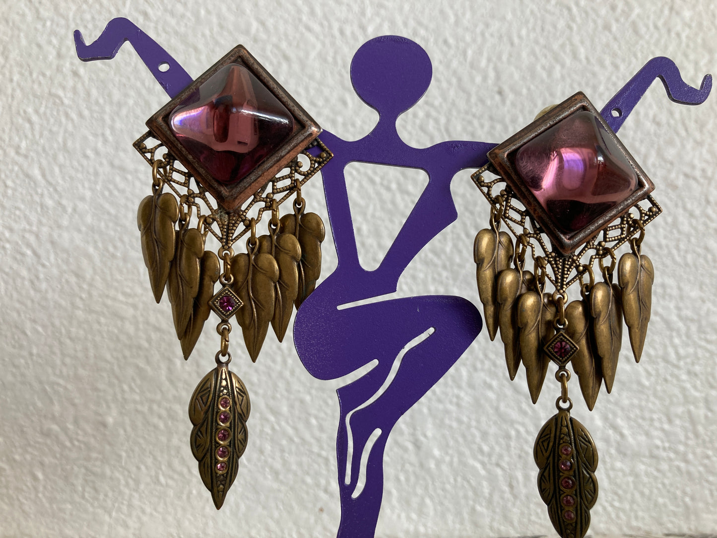 Amethyst Glass Big Dangle Earrings