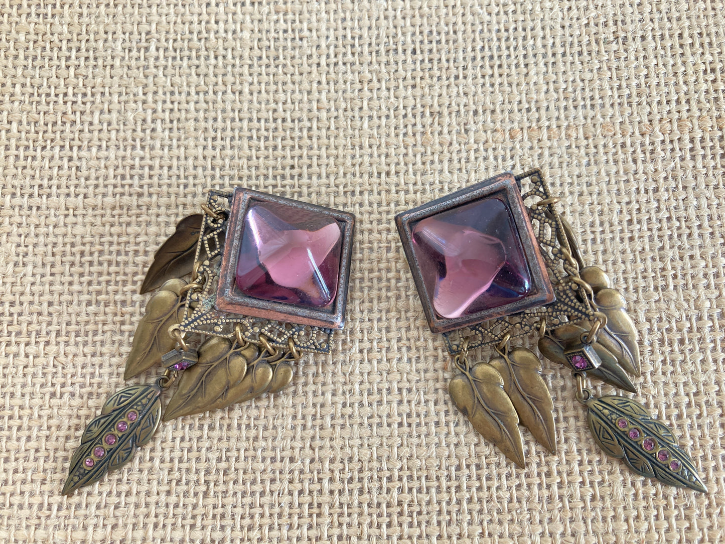 Amethyst Glass Big Dangle Earrings