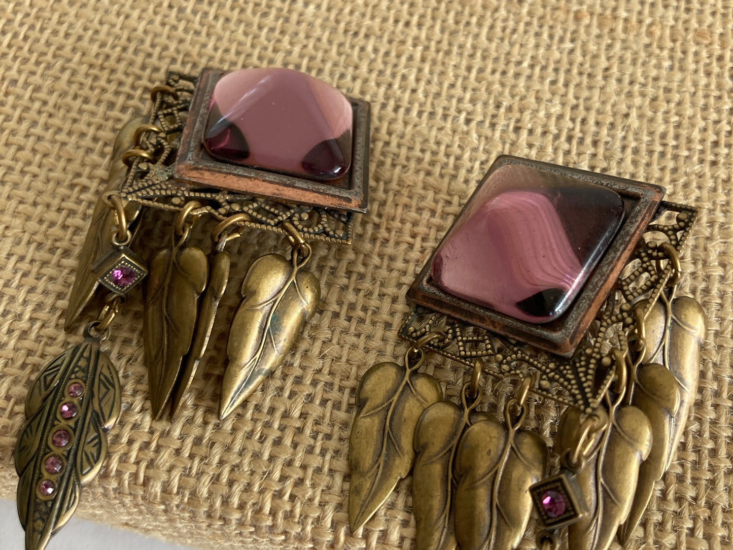 Amethyst Glass Big Dangle Earrings