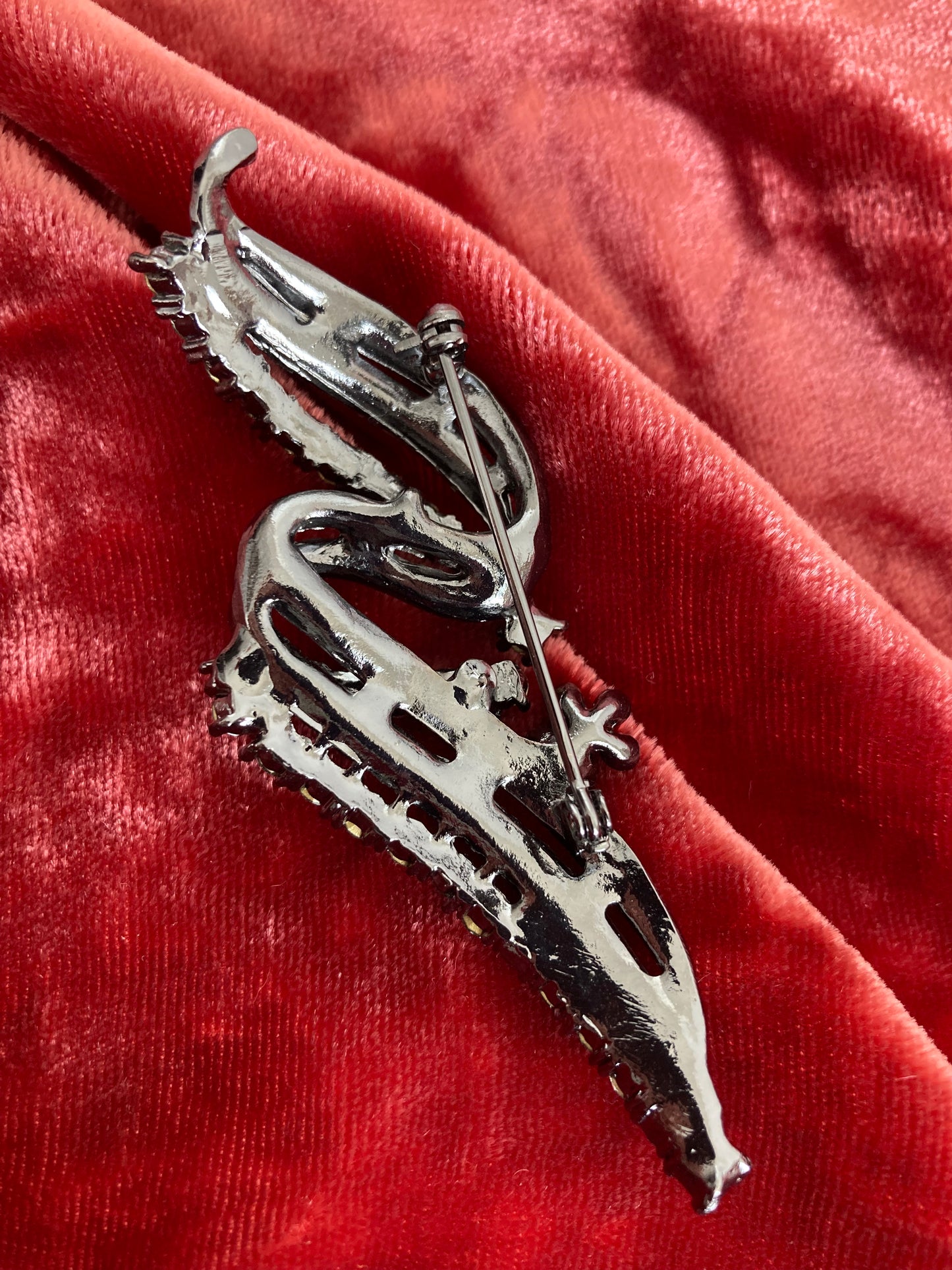 Gunmetal Gray Rhinestone Swoop Brooch