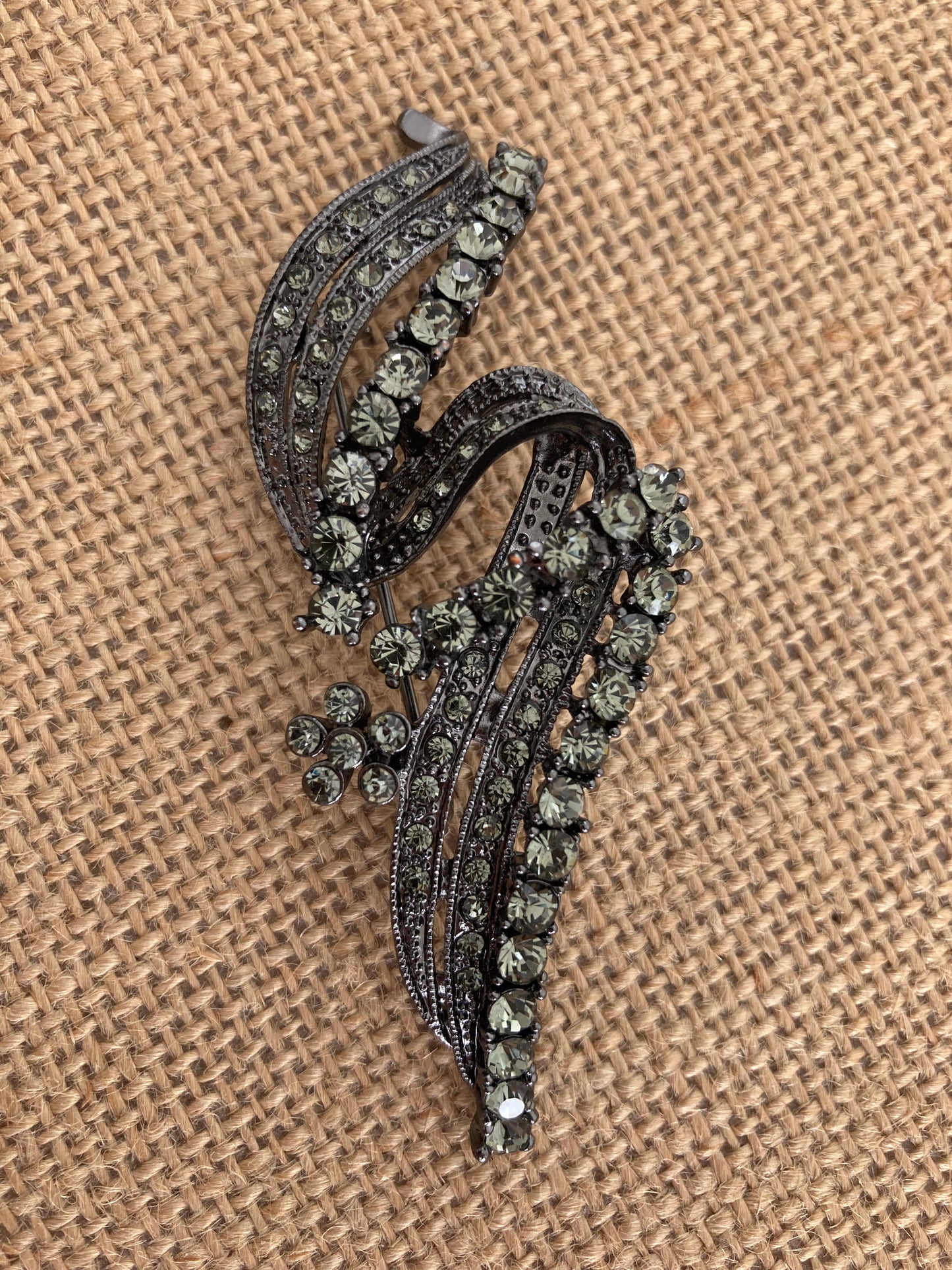 Gunmetal Gray Rhinestone Swoop Brooch