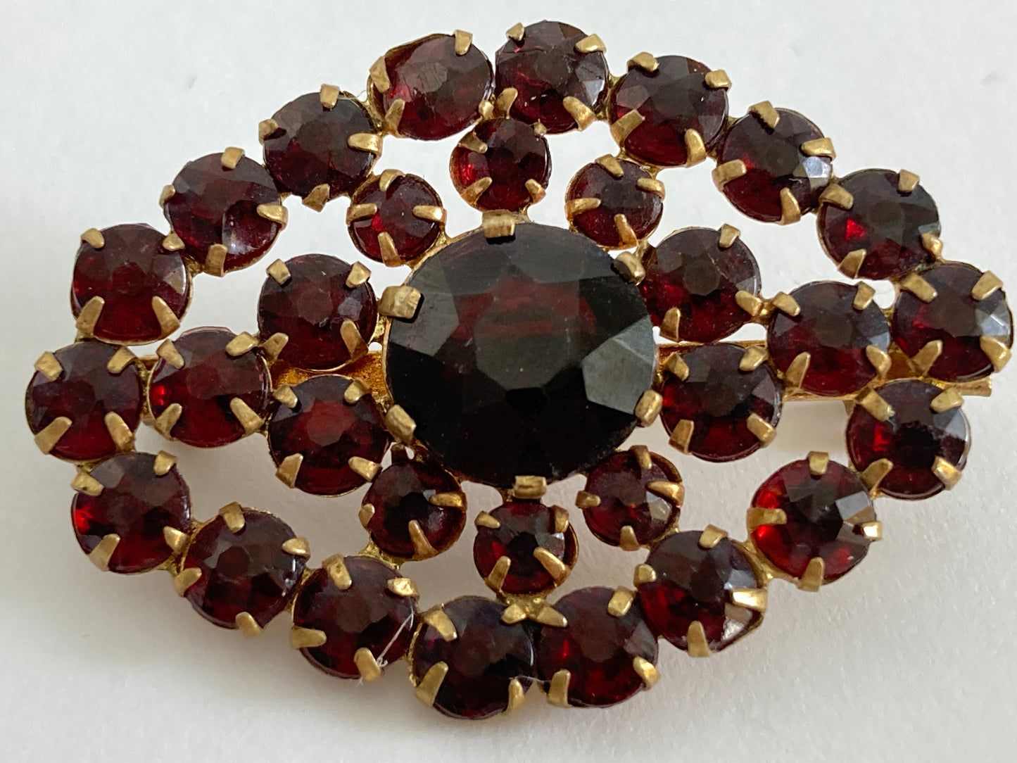 Antique Czech Garnet Brooch, Bohemian Glass