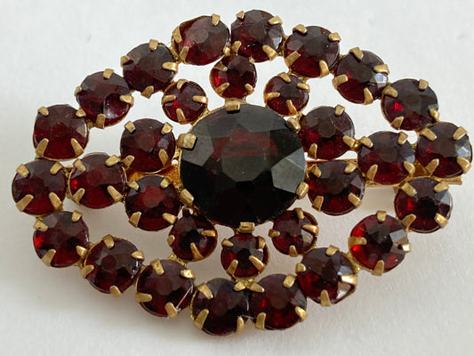 Antique Czech Garnet Brooch, Bohemian Glass
