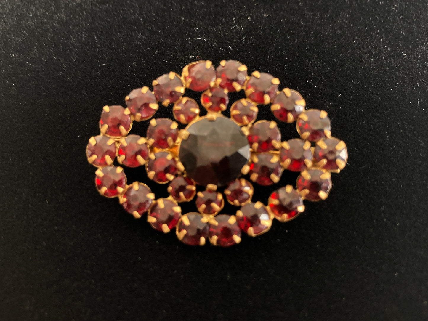 Antique Czech Garnet Brooch, Bohemian Glass