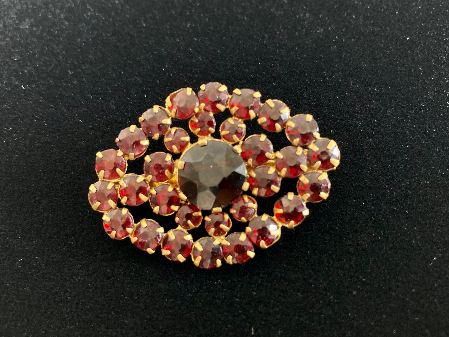 Antique Czech Garnet Brooch, Bohemian Glass