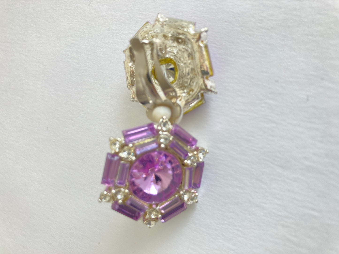 Large Lavender Rivoli Crystal Clip On Earrings