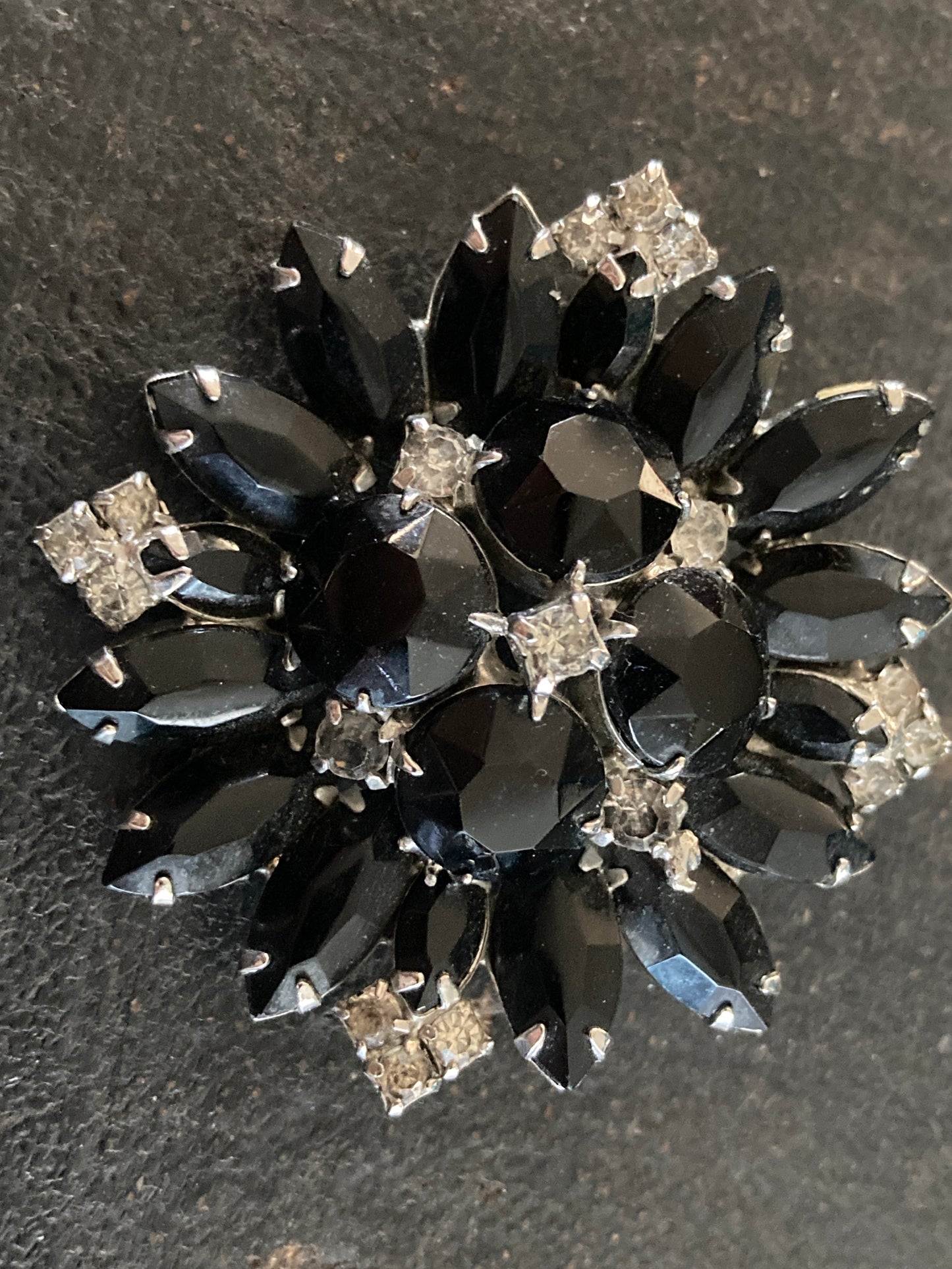 Black Rhinestone Starburst Brooch