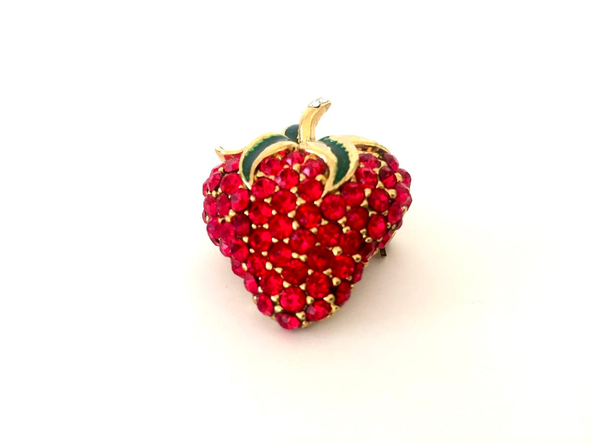 Vintage Rhinestone Strawberry Brooch