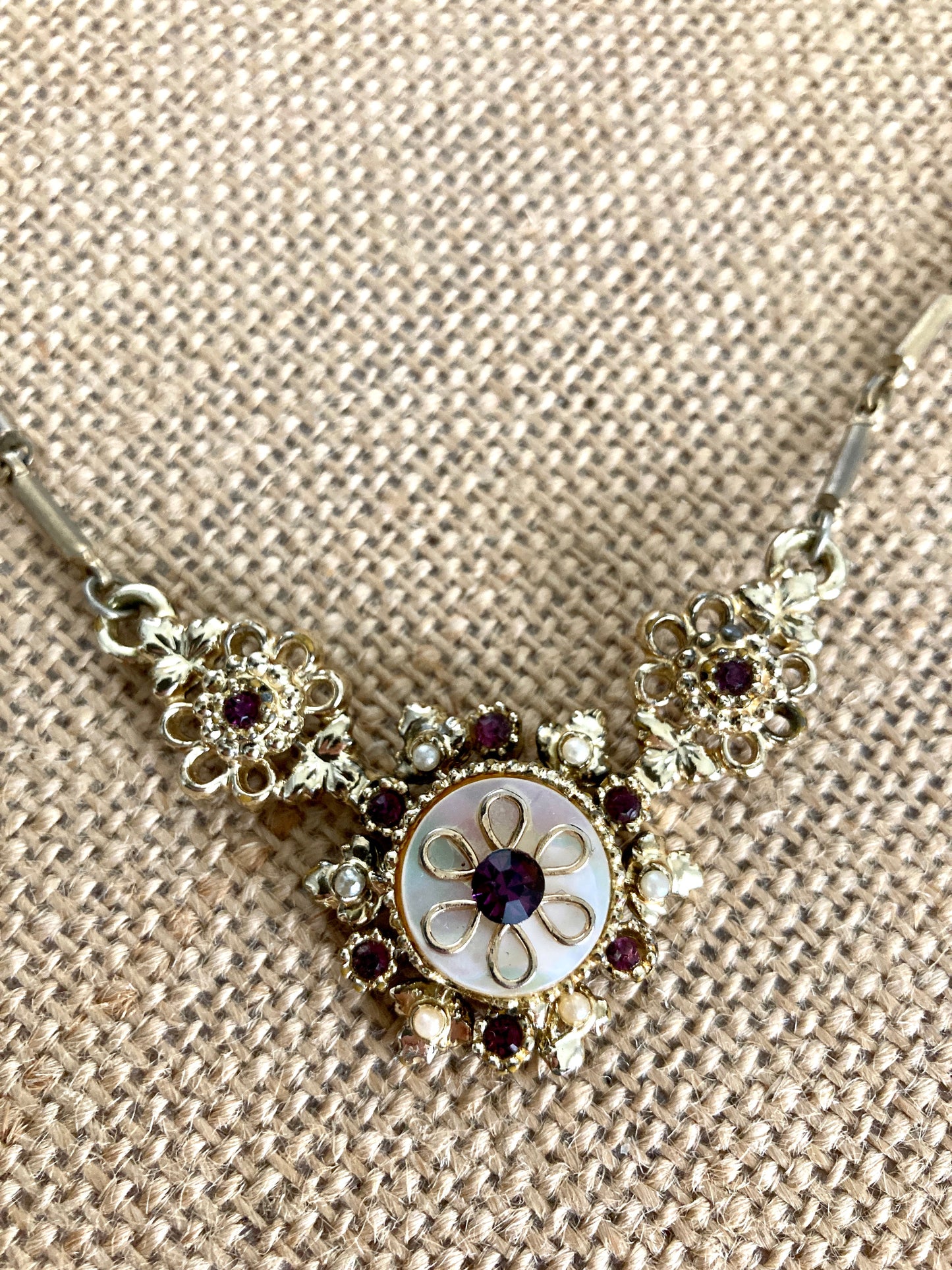 Coro Choker Gold-tone, MOP, Amethyst, Seed Pearls