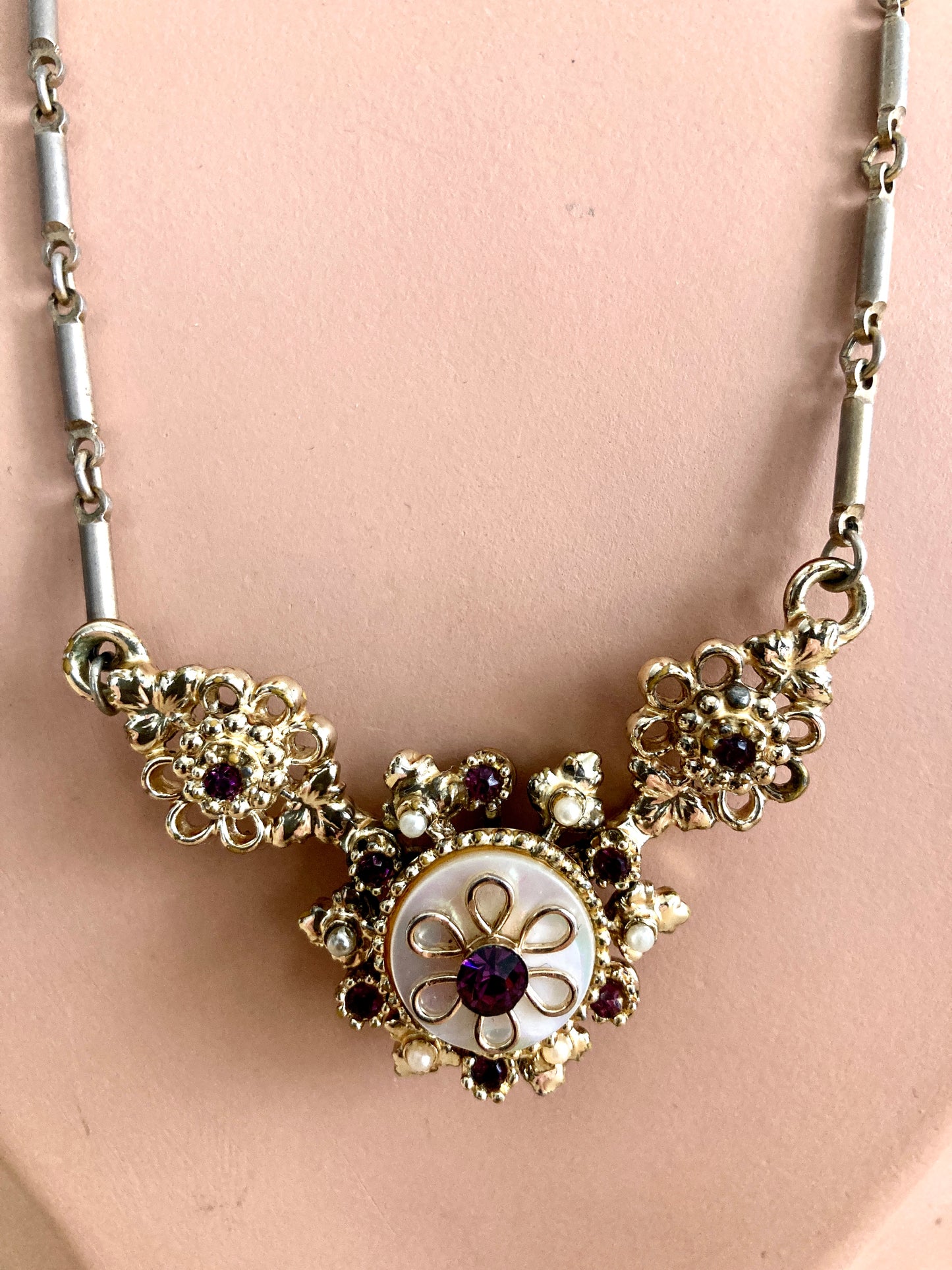 Coro Choker Gold-tone, MOP, Amethyst, Seed Pearls