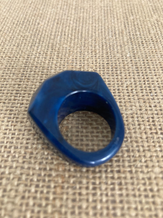 Huge Chunky Deep Blue Lucite Ring