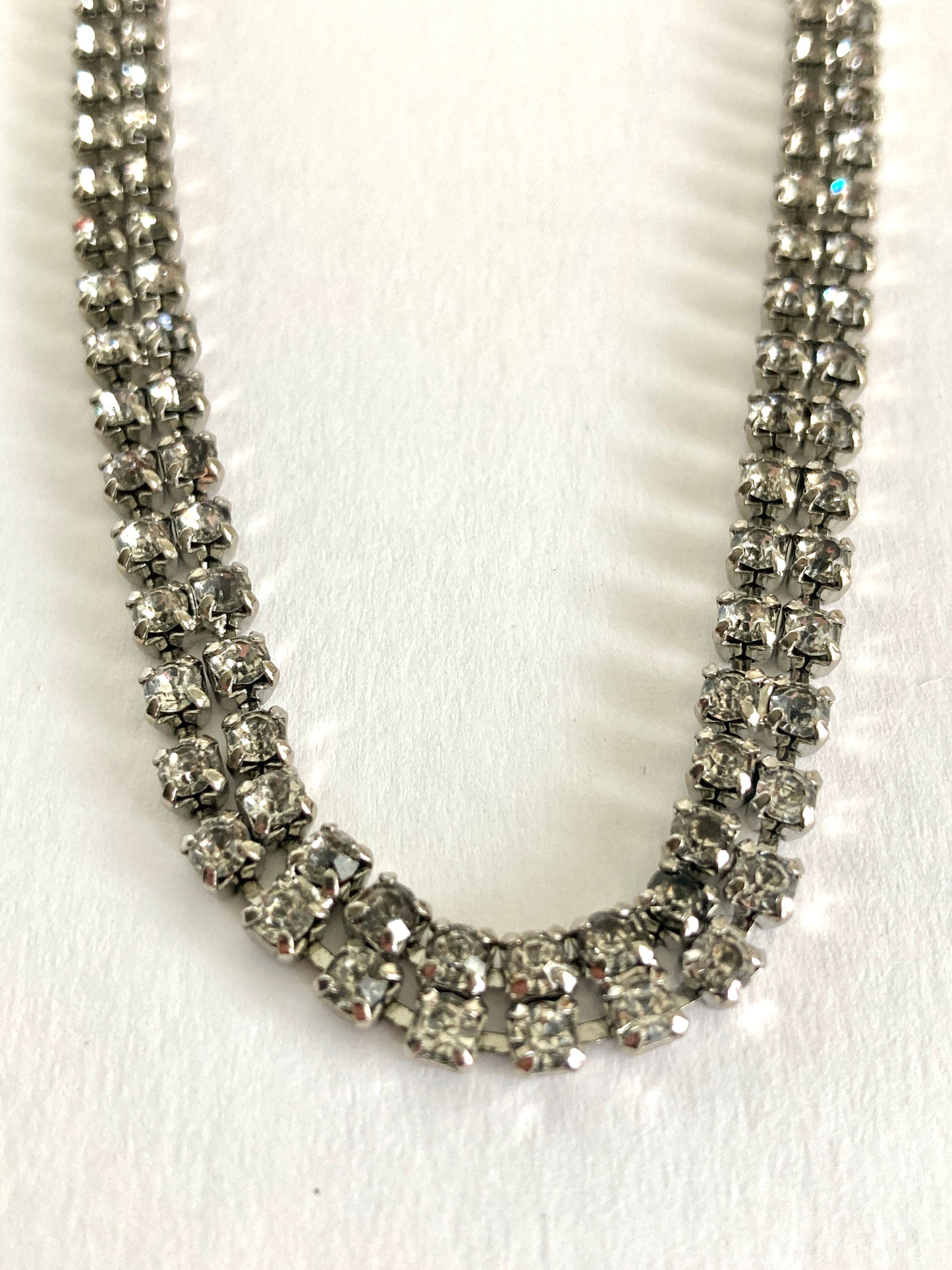 Vintage Double Strand Clear Rhinestone Choker Necklace