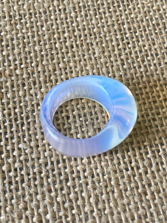 Lucite Dome Bubble Ring in Pearlescent Milky White Size 5 3/4