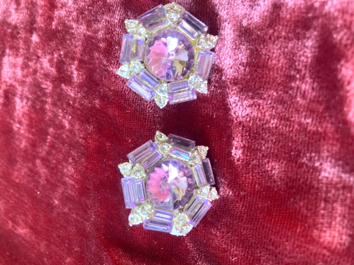 Large Lavender Rivoli Crystal Clip On Earrings
