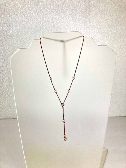 Vintage Y Necklace Rhinestone Stations on Snake Chain