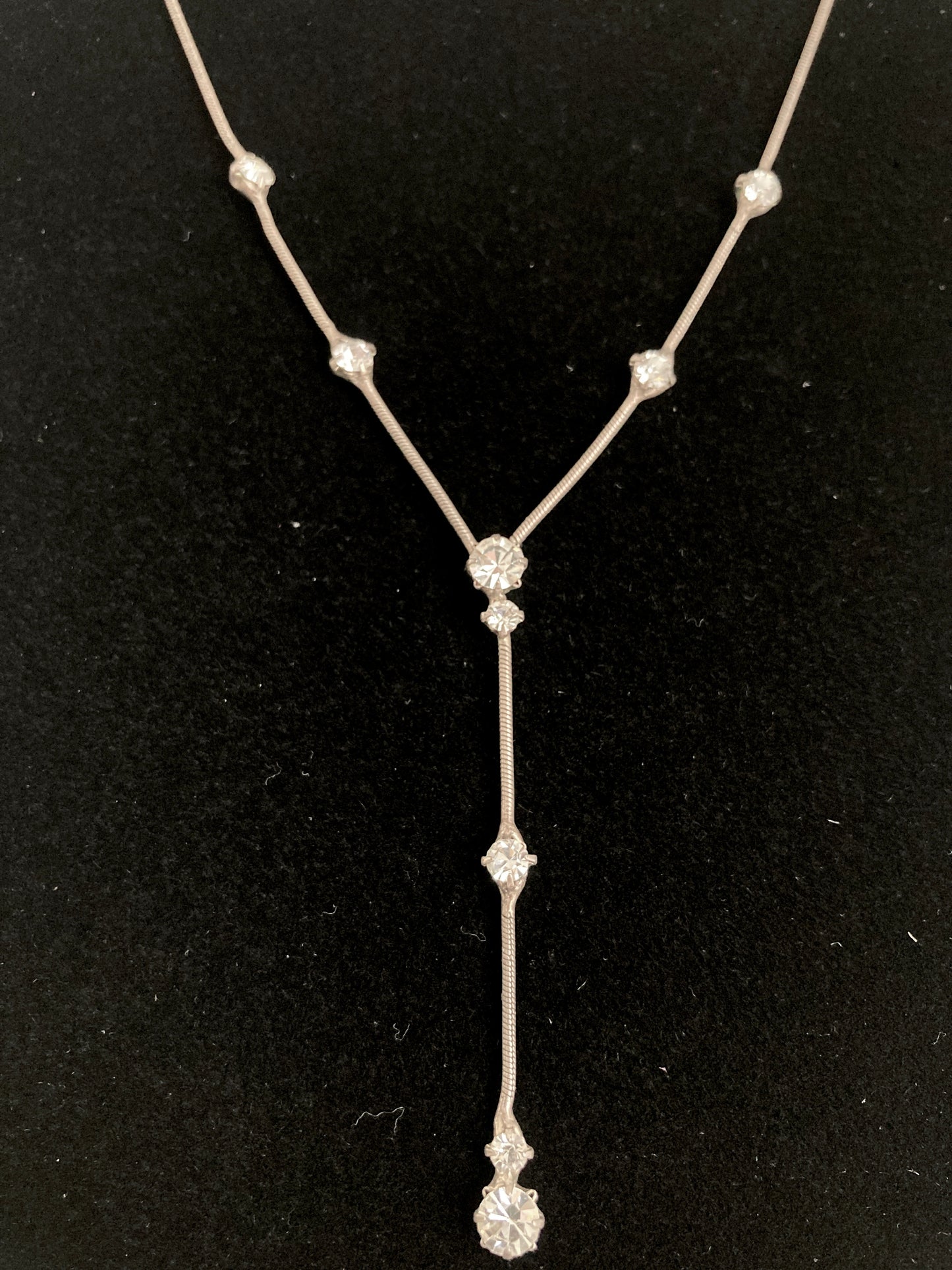 Vintage Y Necklace Rhinestone Stations on Snake Chain