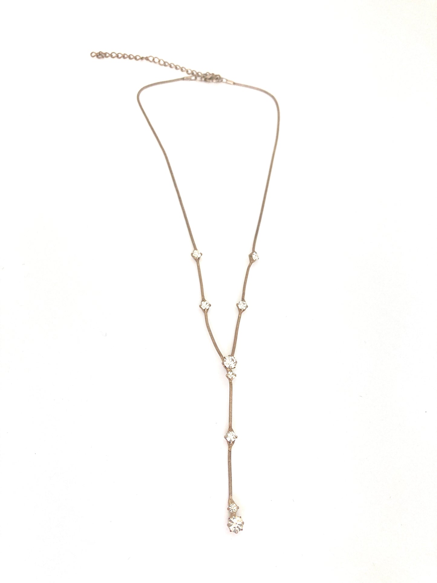 Vintage Y Necklace Rhinestone Stations on Snake Chain