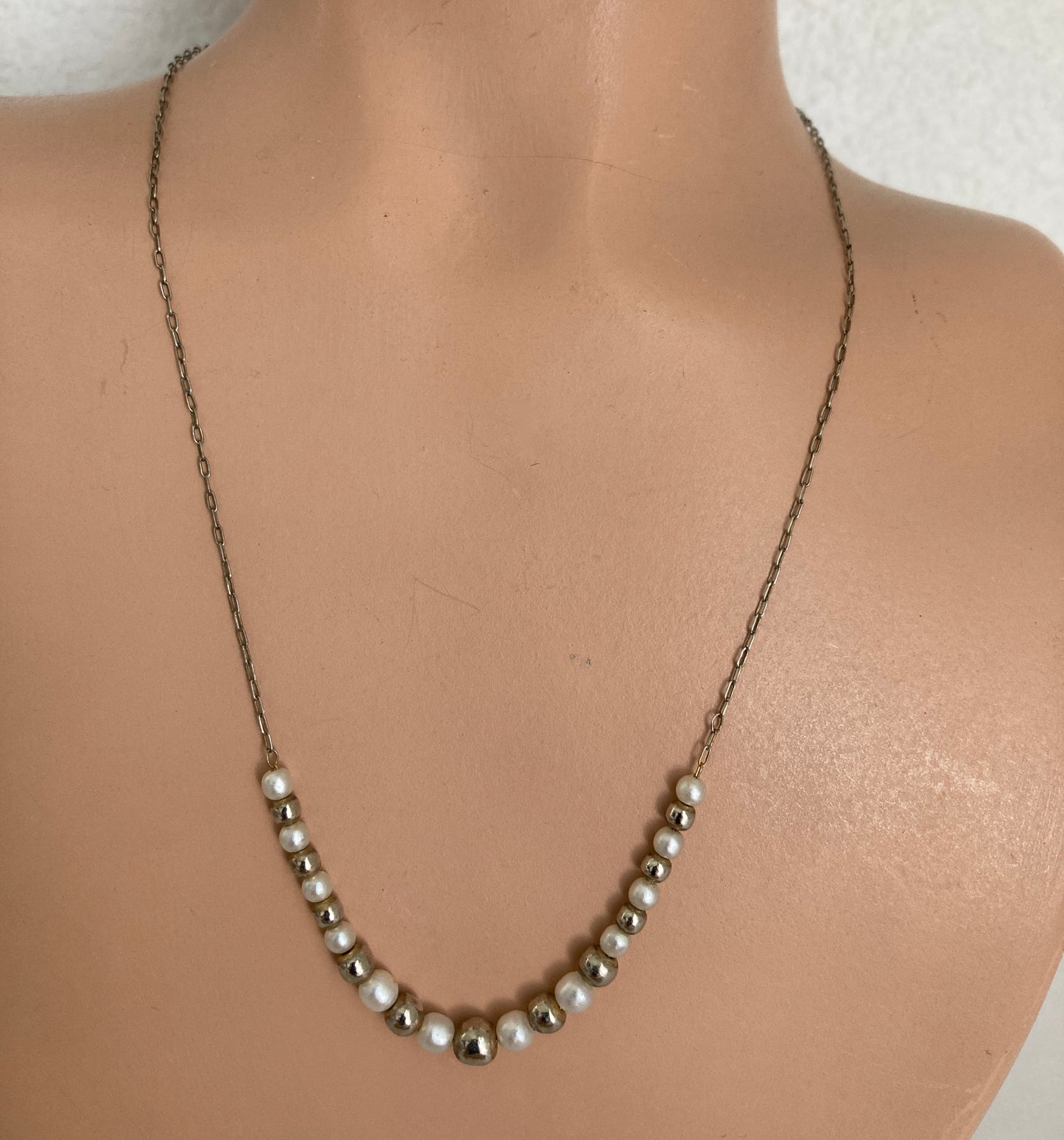 Graduated Floating Bead Choker Length Necklace Pearls and Silver