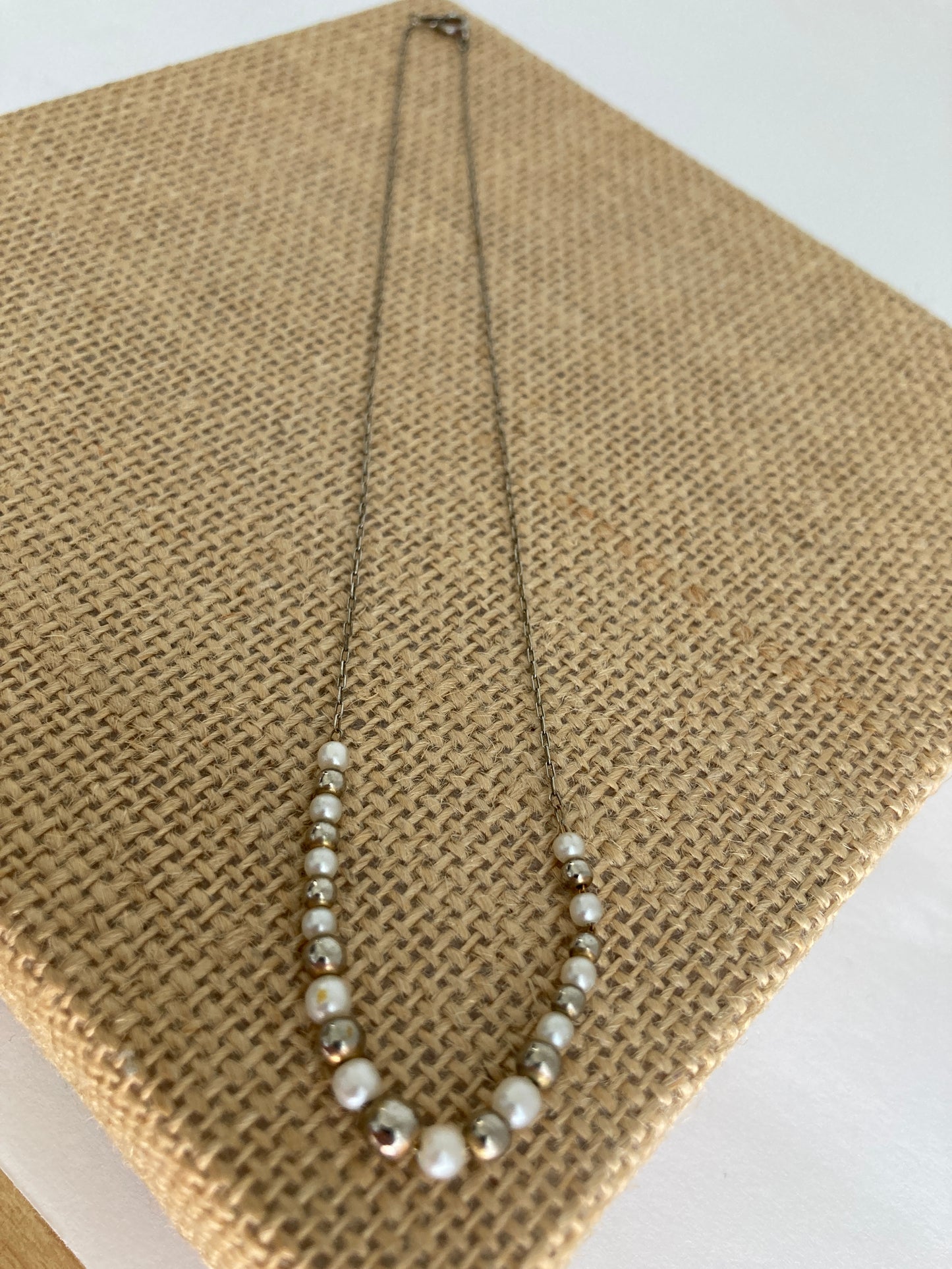 Graduated Floating Bead Choker Length Necklace Pearls and Silver