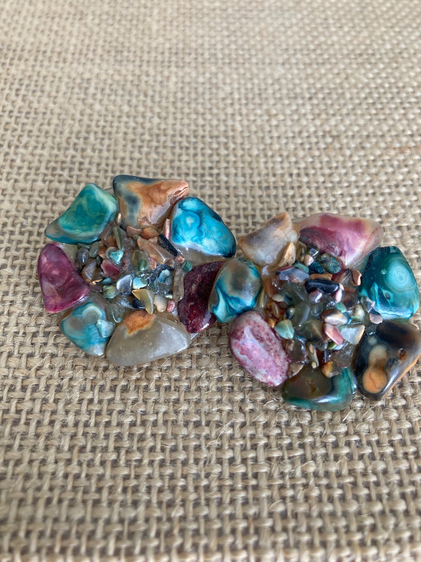 Colorful Polished Stone Cluster Earrings