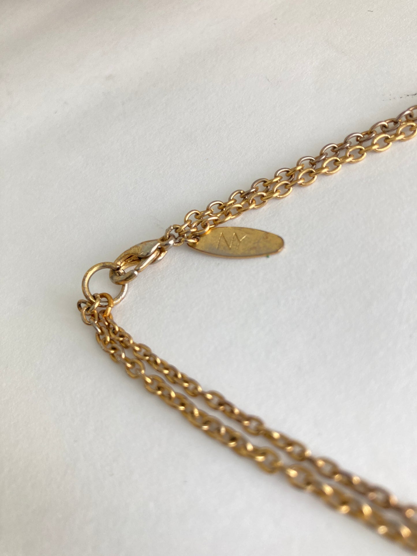 Double Layer Necklace Brown Beads Gold Tone Pendant & Chain