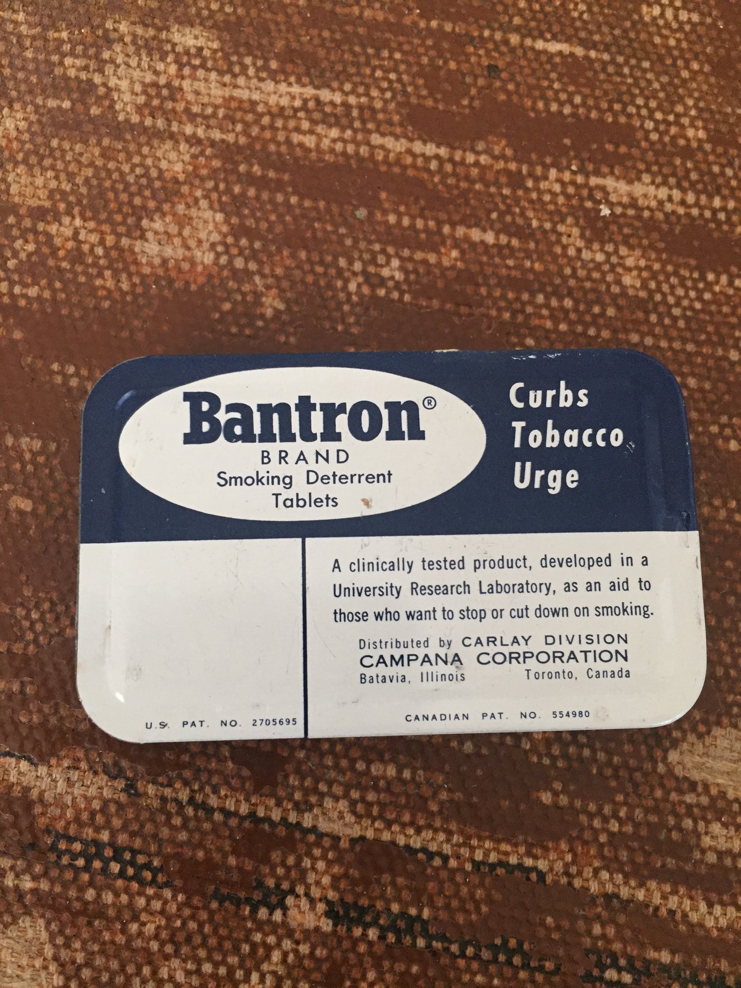 Vintage Bantron Tin Smoking Deterrent Tablets 1960's