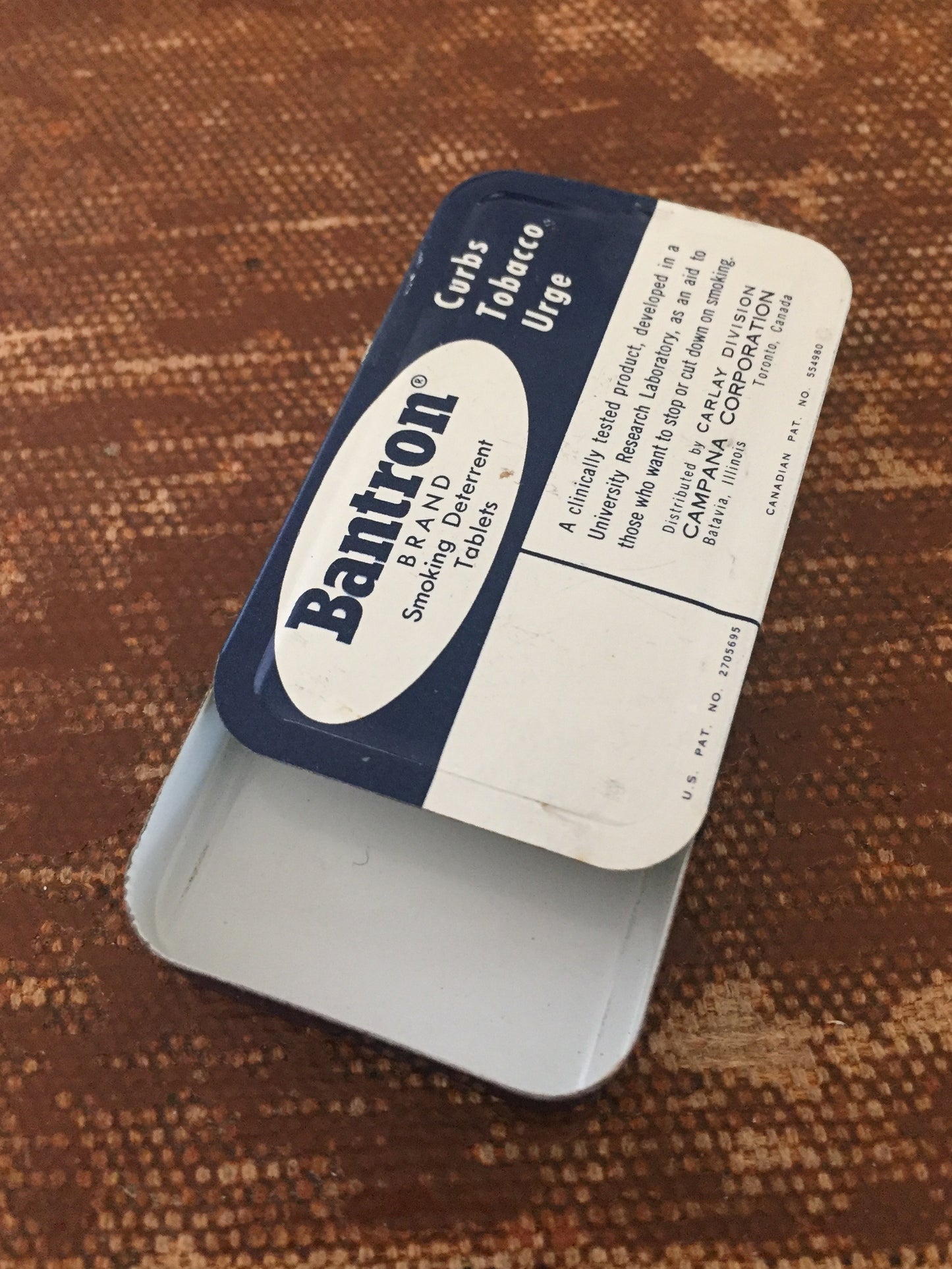 Vintage Bantron Tin Smoking Deterrent Tablets 1960's