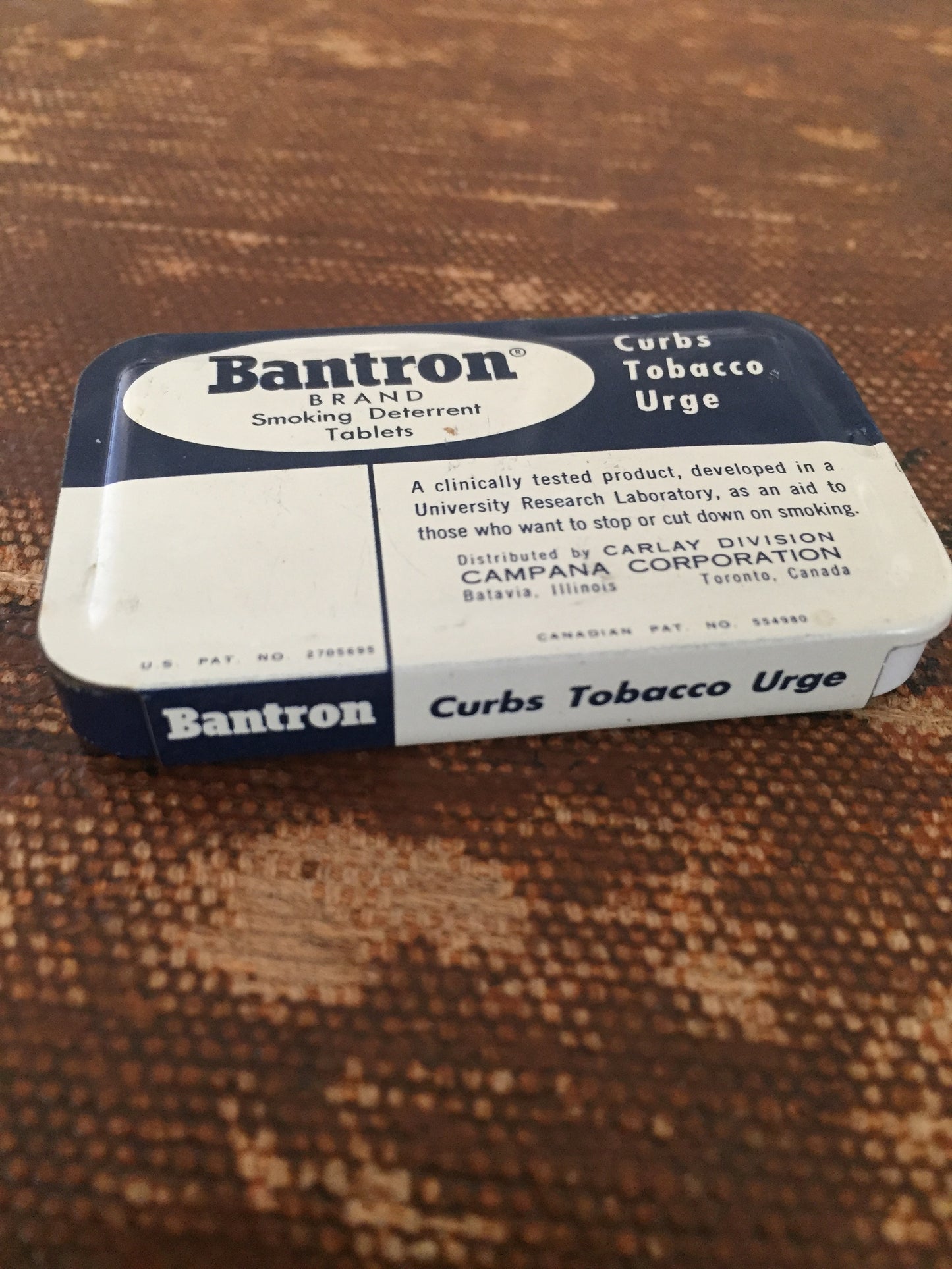 Vintage Bantron Tin Smoking Deterrent Tablets 1960's