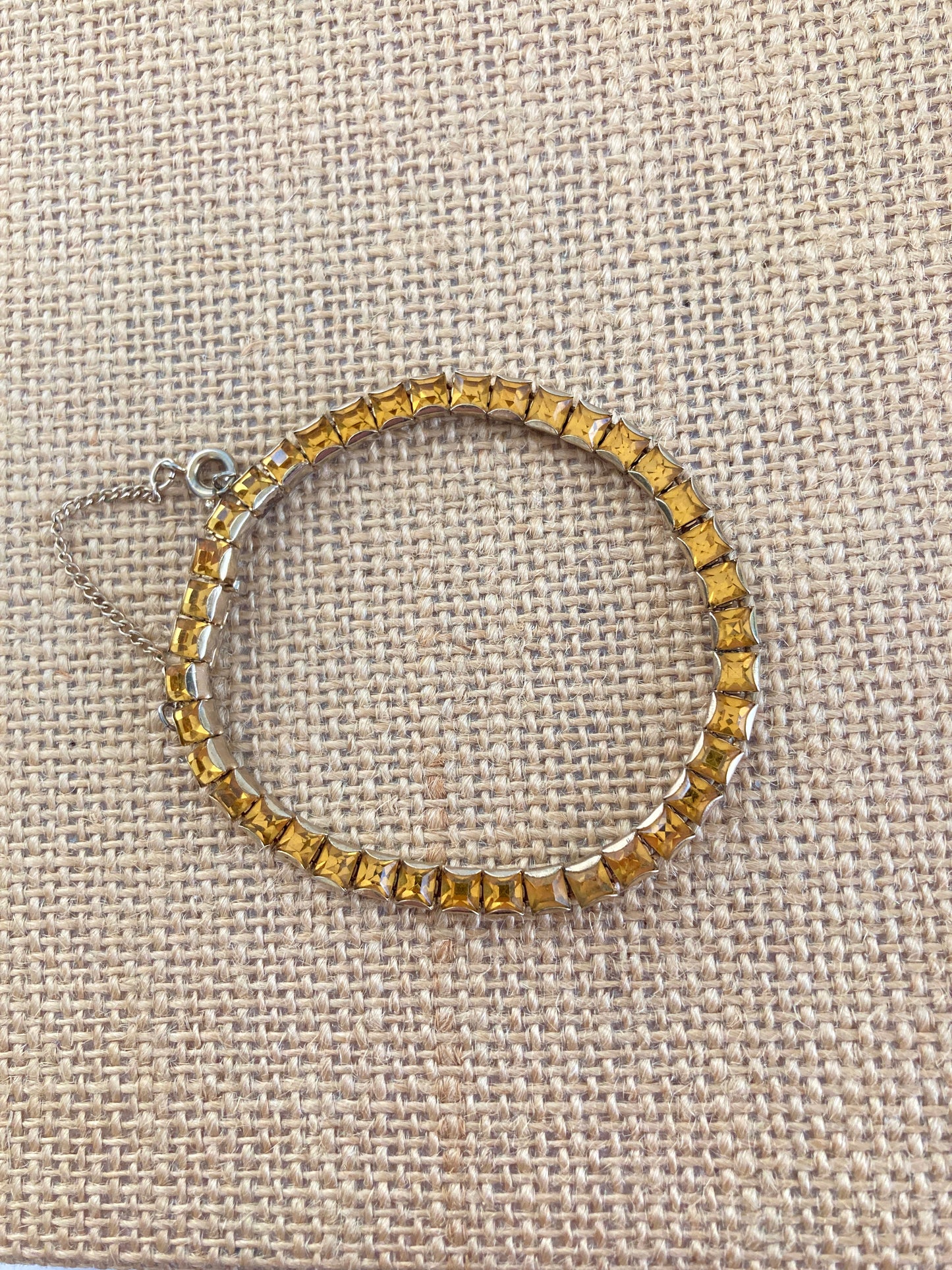 Vintage Amber Paste Princess Cut Tennis Bracelet