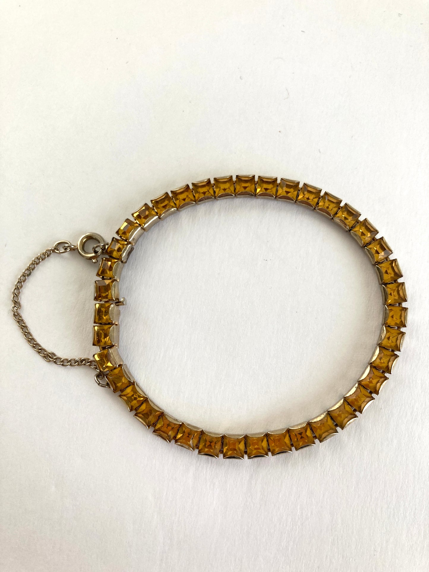Vintage Amber Paste Princess Cut Tennis Bracelet