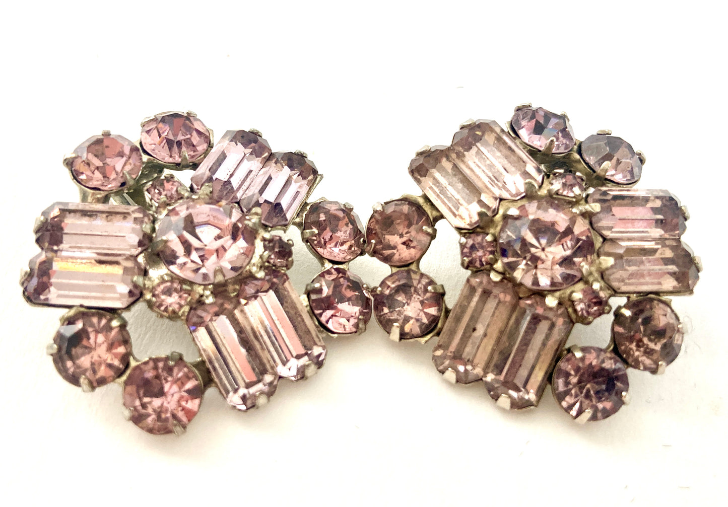 Weiss Lavender Rhinestone Earrings Clip-on Style