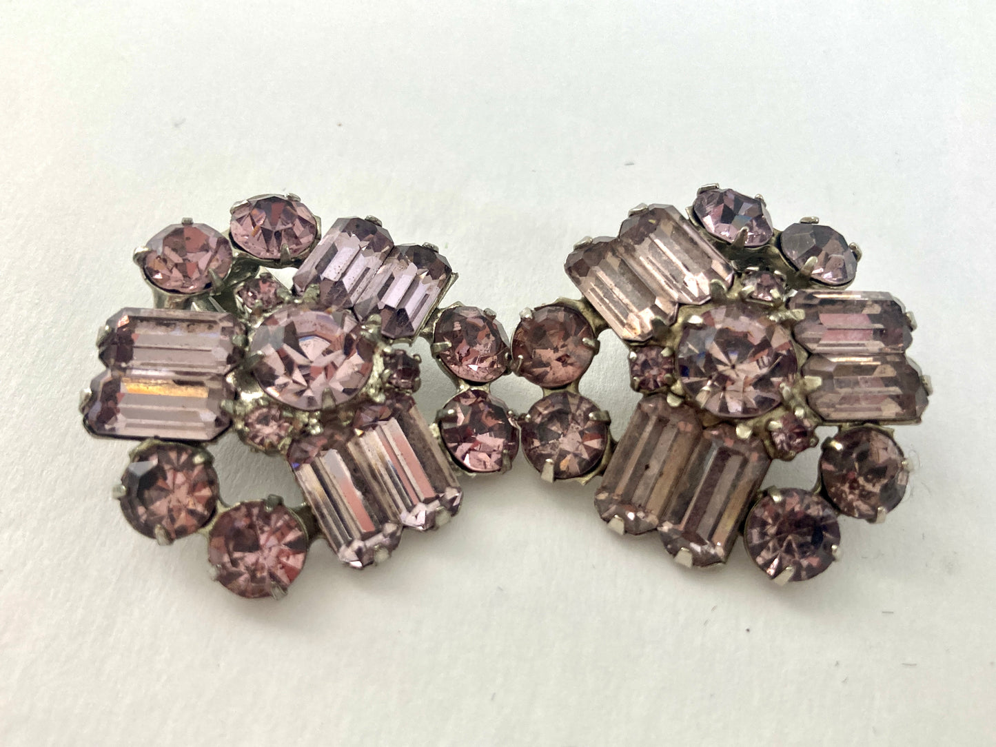 Weiss Lavender Rhinestone Earrings Clip-on Style