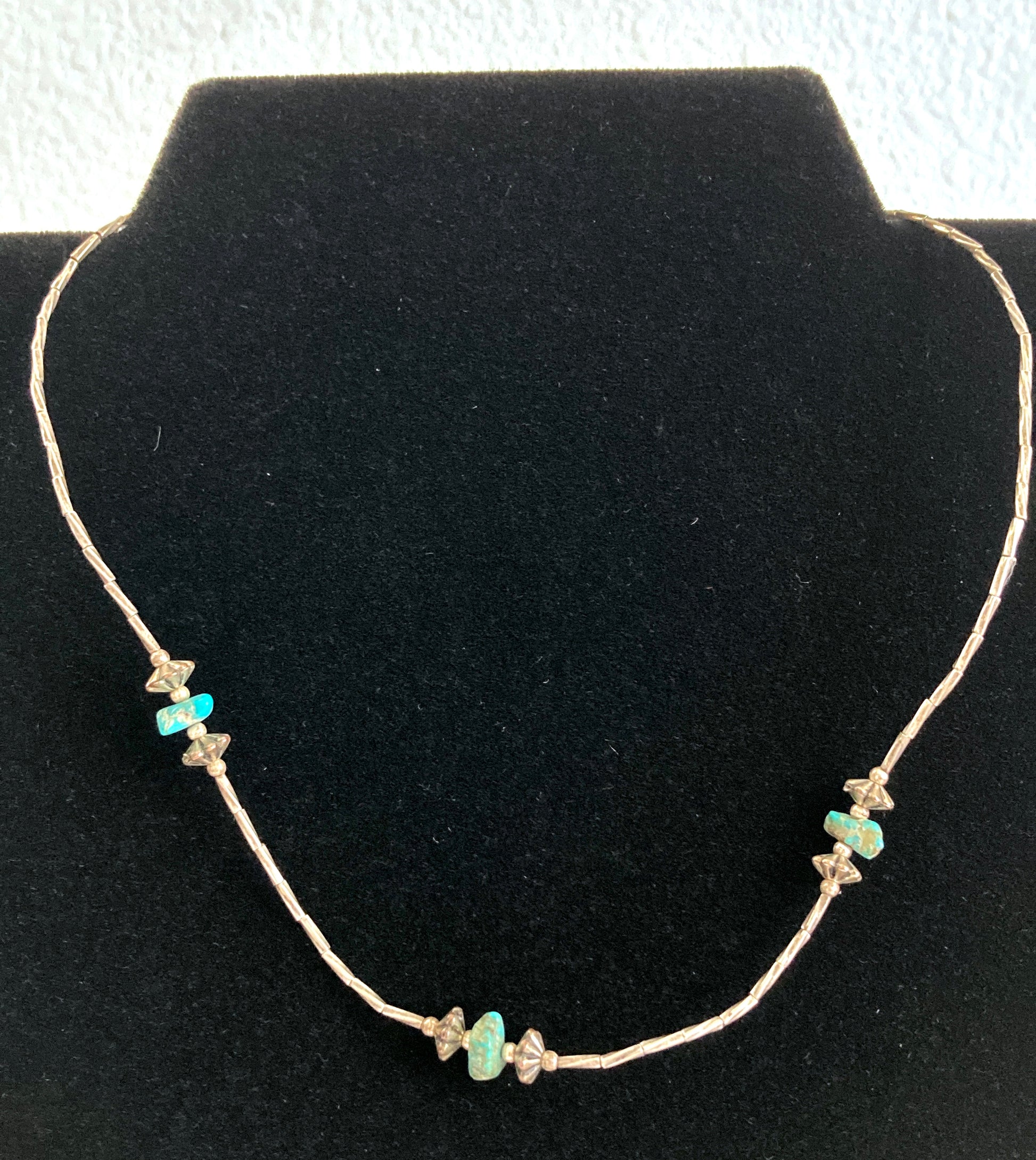 1970s Twisted Liquid Silver and Turquoise Necklace