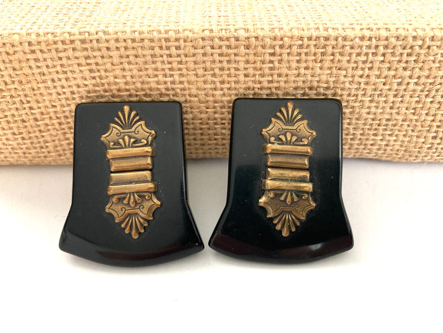 Vintage Jan Michaels Black Onyx & Brass Earrings