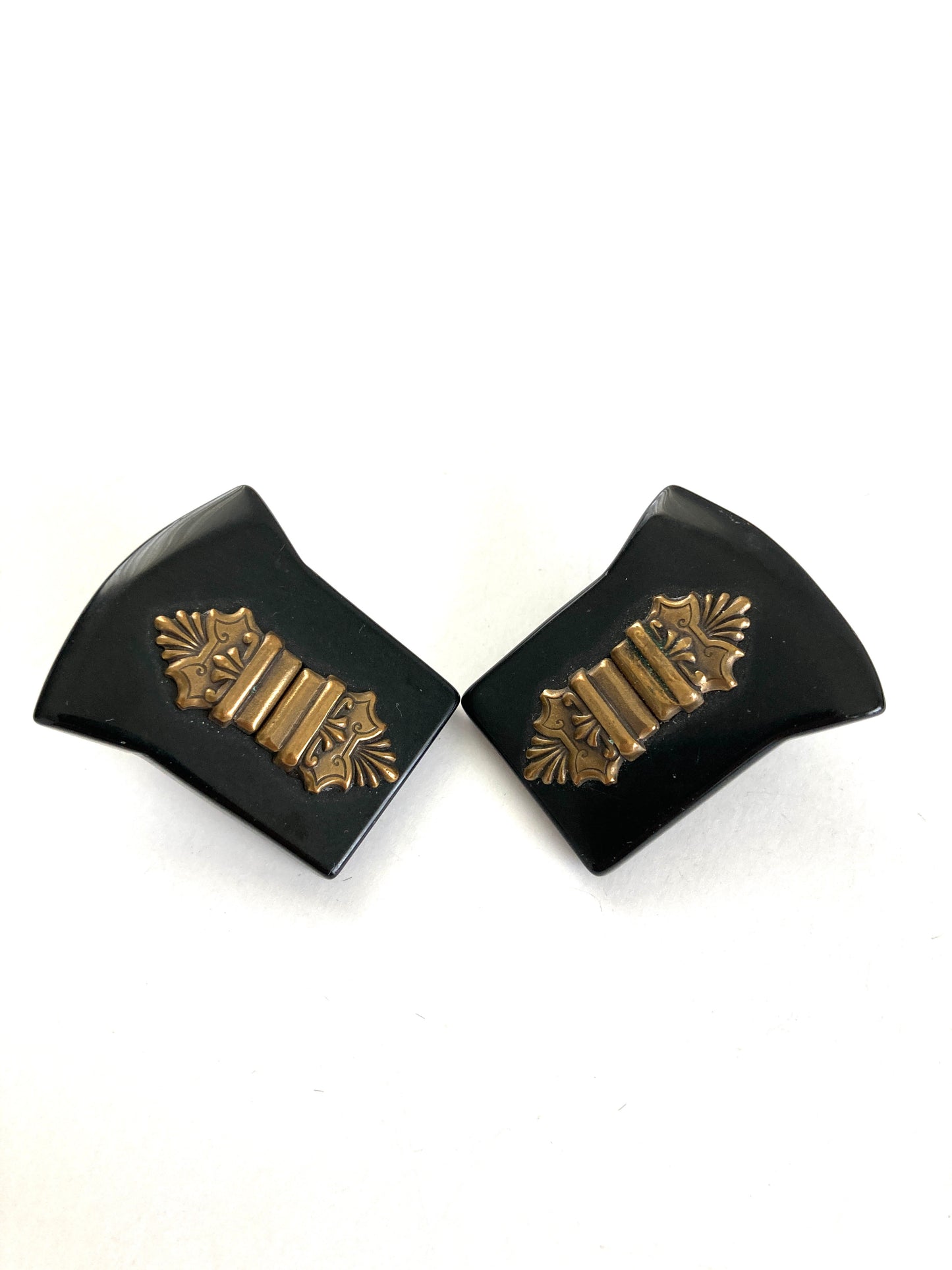 Vintage Jan Michaels Black Onyx & Brass Earrings