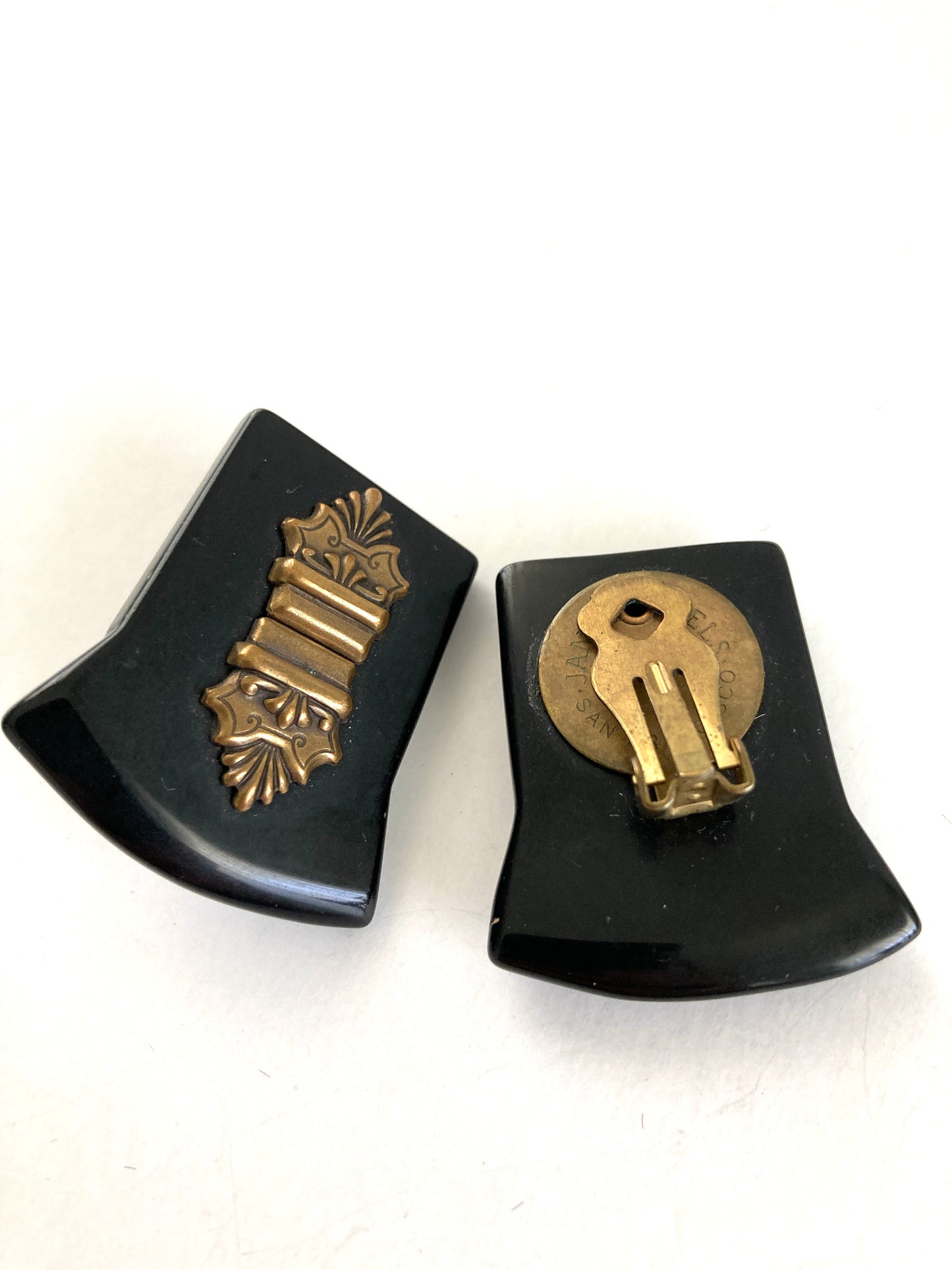 Vintage Jan Michaels Black Onyx & Brass Earrings