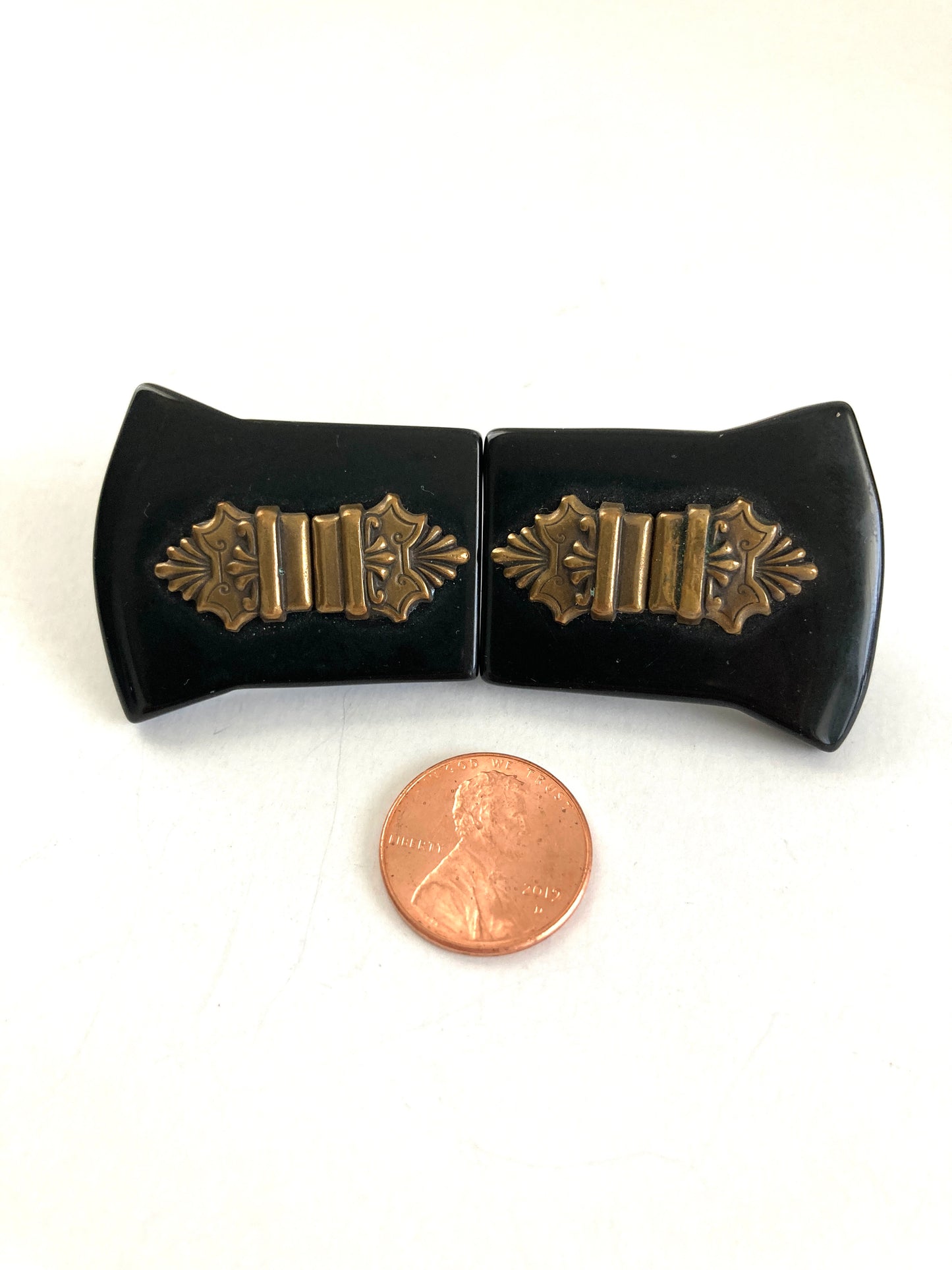 Vintage Jan Michaels Black Onyx & Brass Earrings