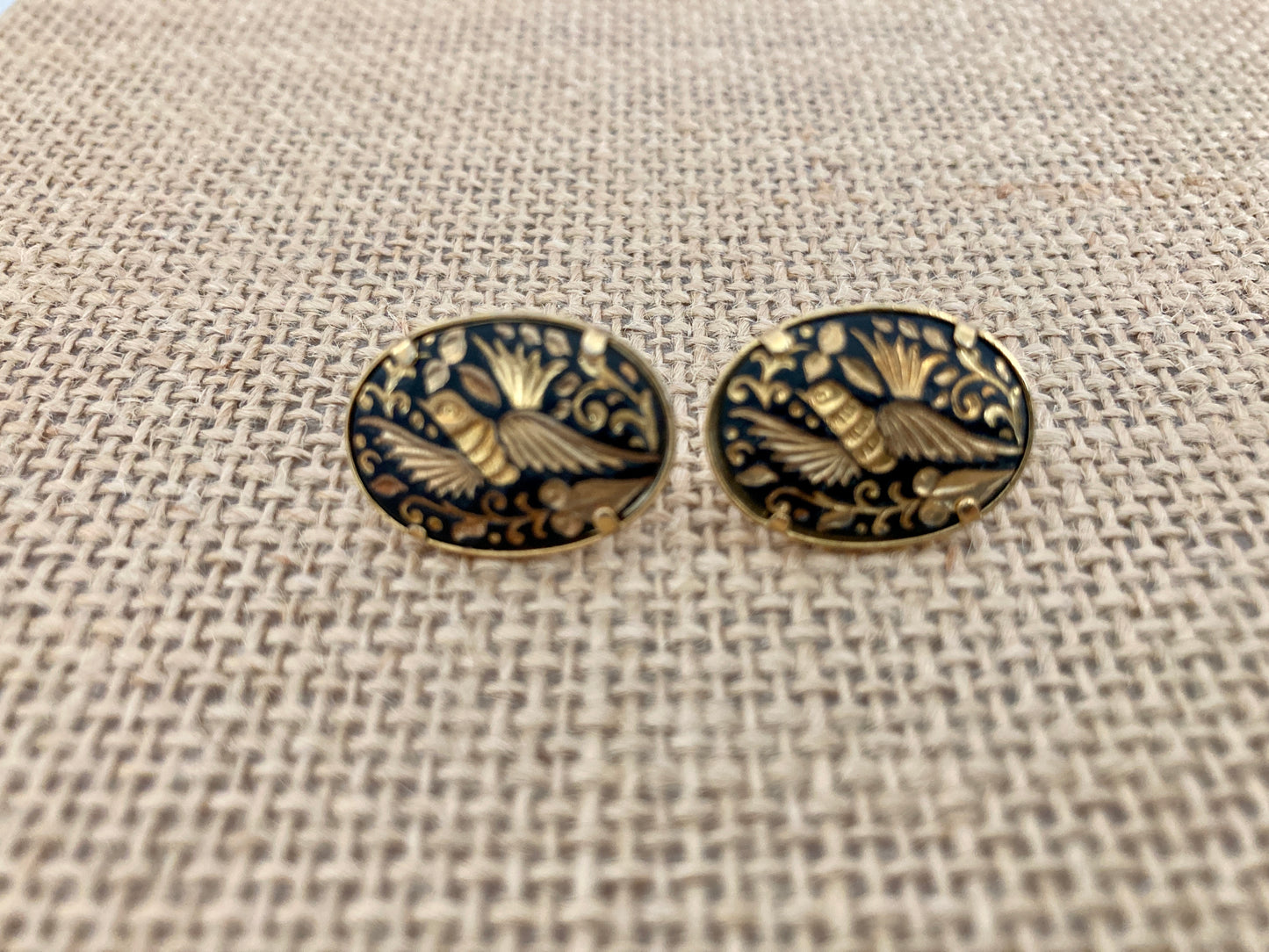 Vintage Damascene Toledo Oval Earrings Pierced