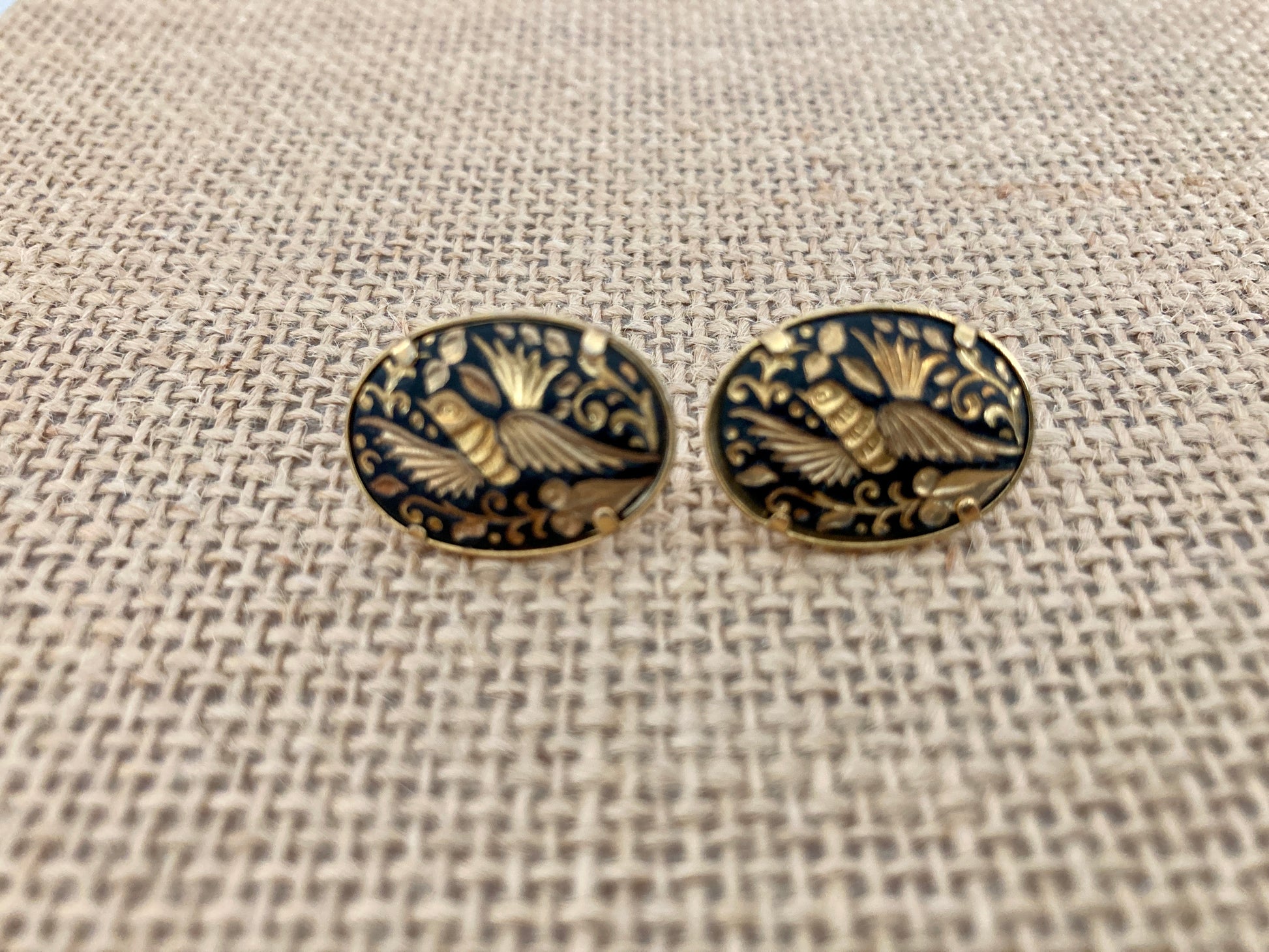 Vintage Damascene Toledo Oval Earrings Pierced