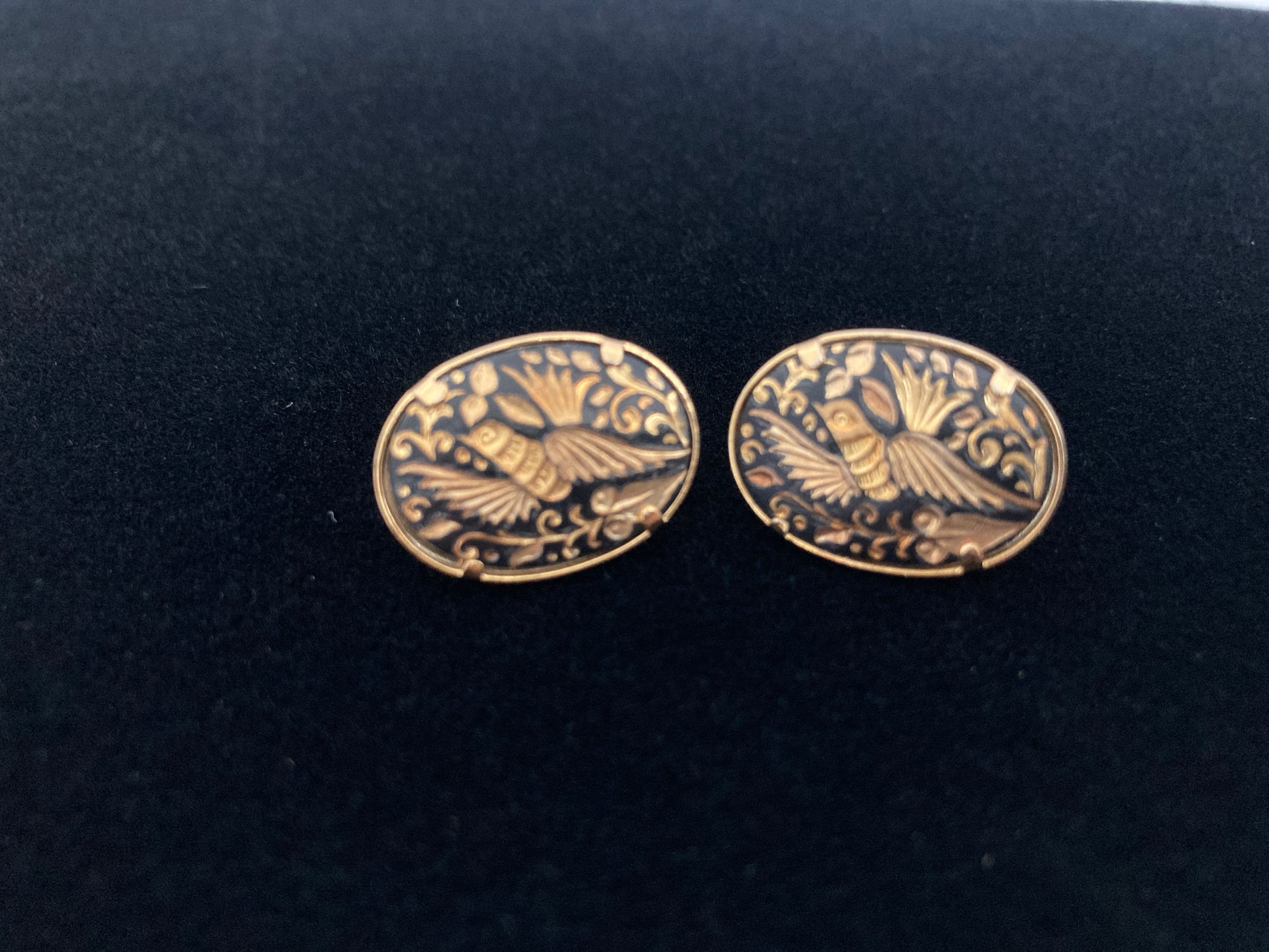 Vintage Damascene Toledo Oval Earrings Pierced