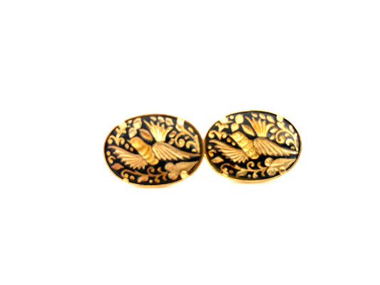 Vintage Damascene Toledo Oval Earrings Pierced