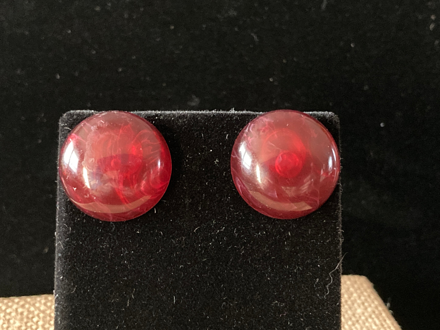 Cherry Red Lucite Button Earrings