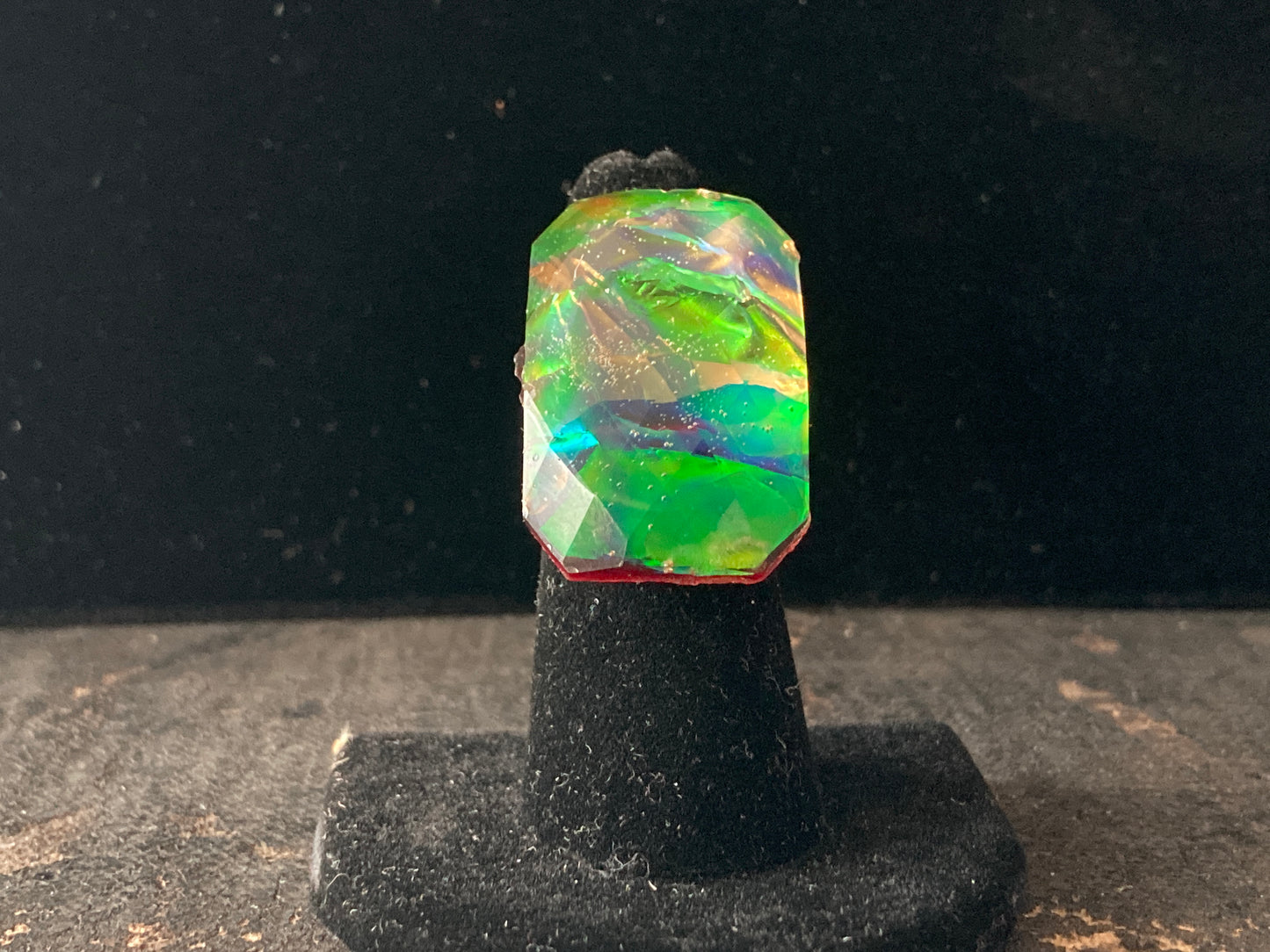 Large Dichroic Resin Cocktail Ring Green, Orange, Yellow, Red