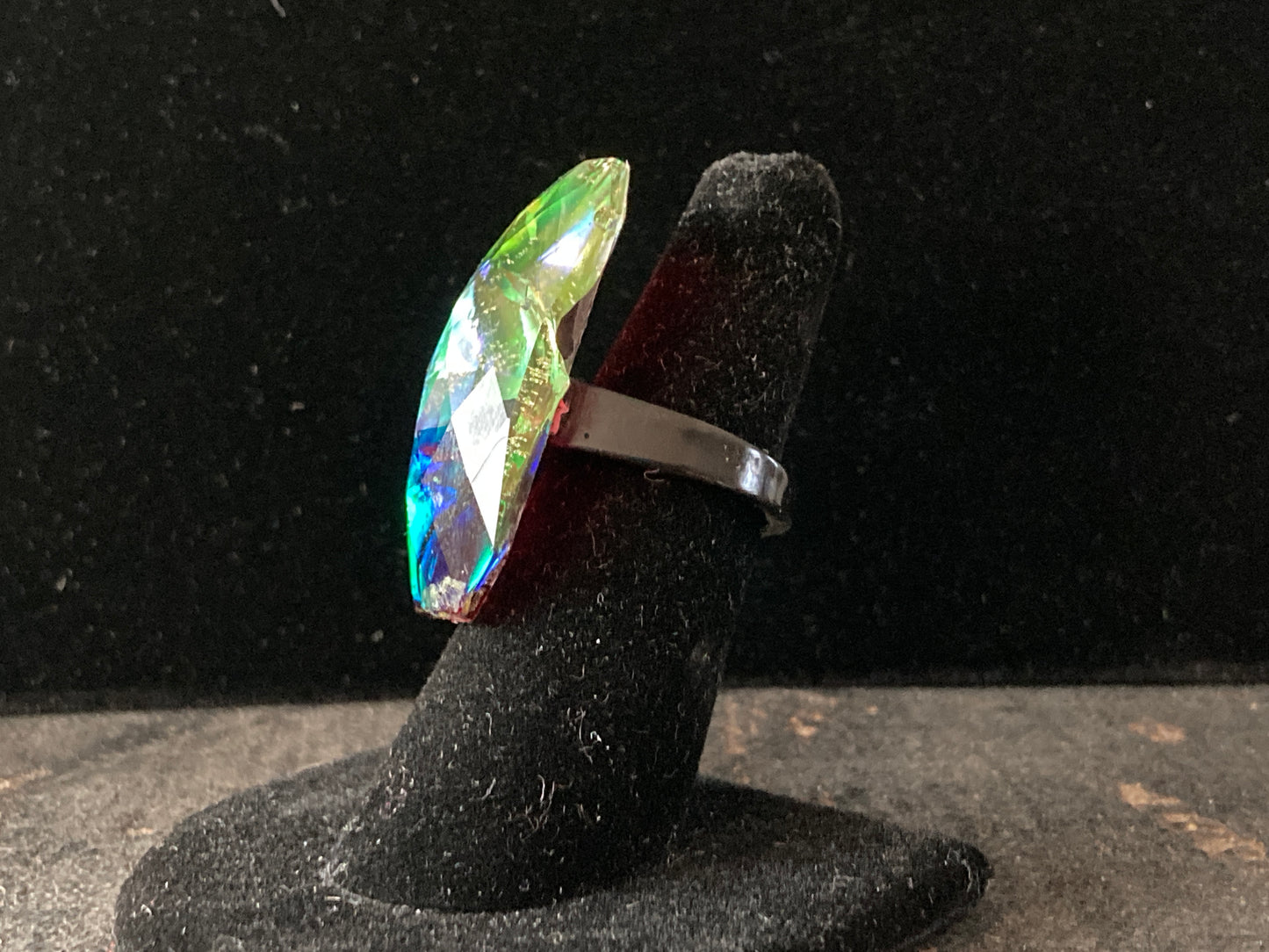 Large Dichroic Resin Cocktail Ring Green, Orange, Yellow, Red