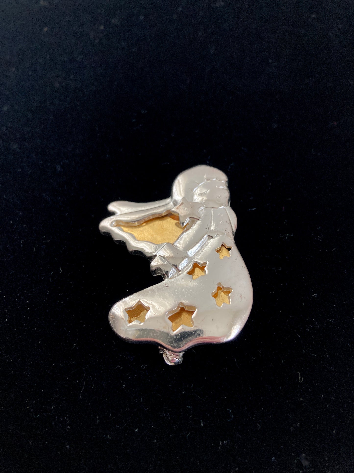 Silver and Goldtone Angel Brooch Marked TC