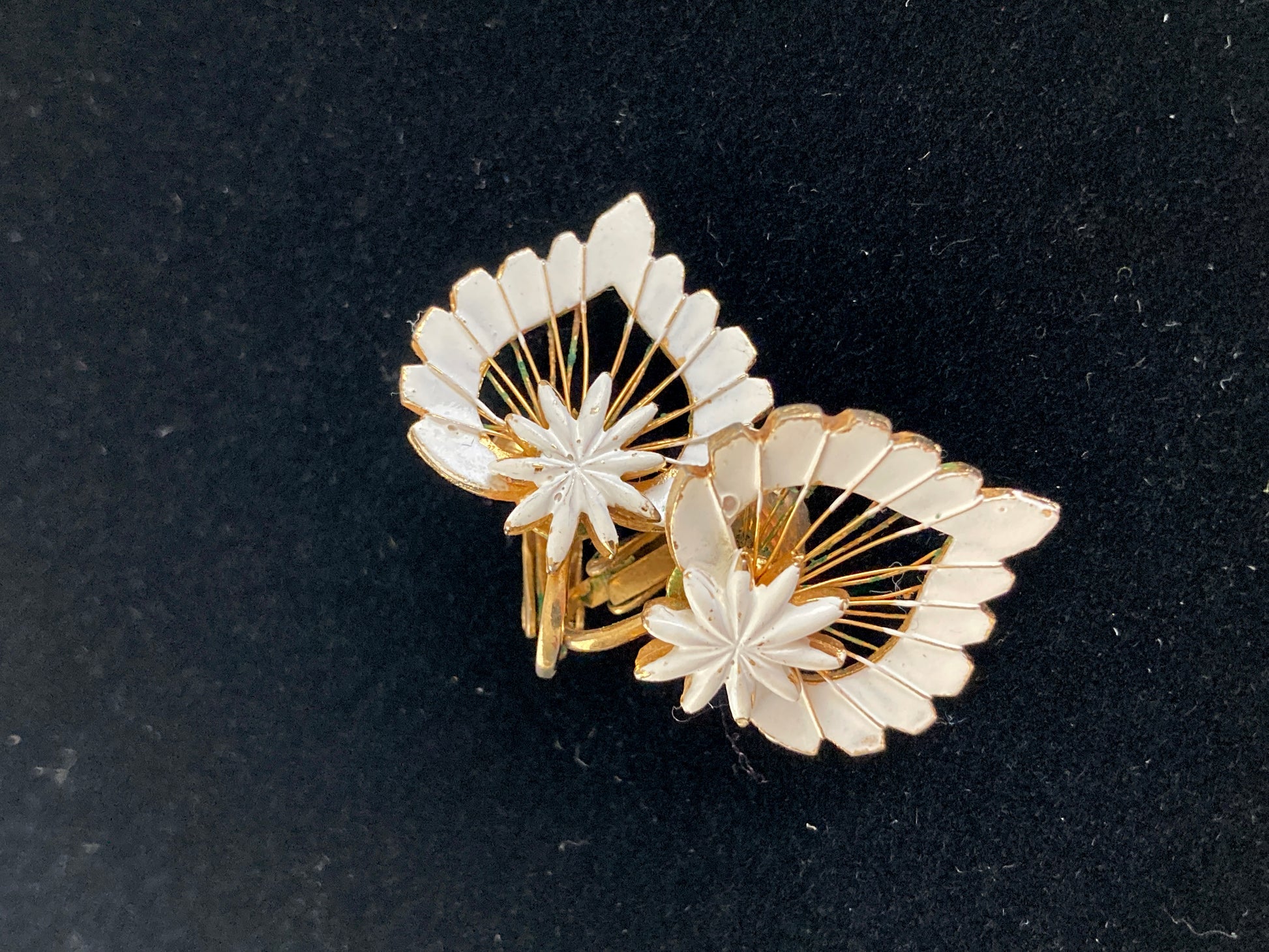 White Enamel on Gold-tone Lotus Petal Earrings
